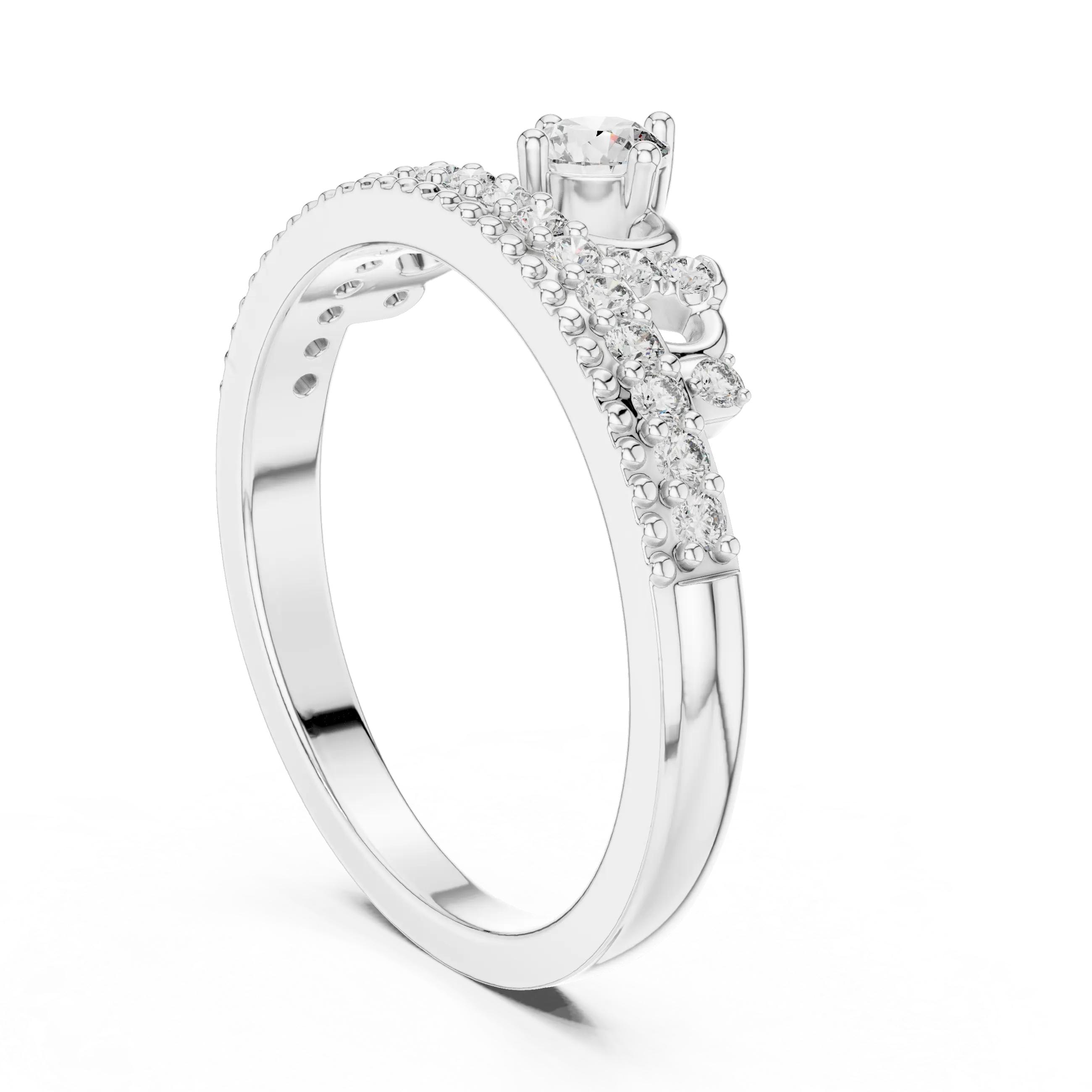 MJCLS2 - Tiara Crown Ring with Milgrain Trimmed Accent Band