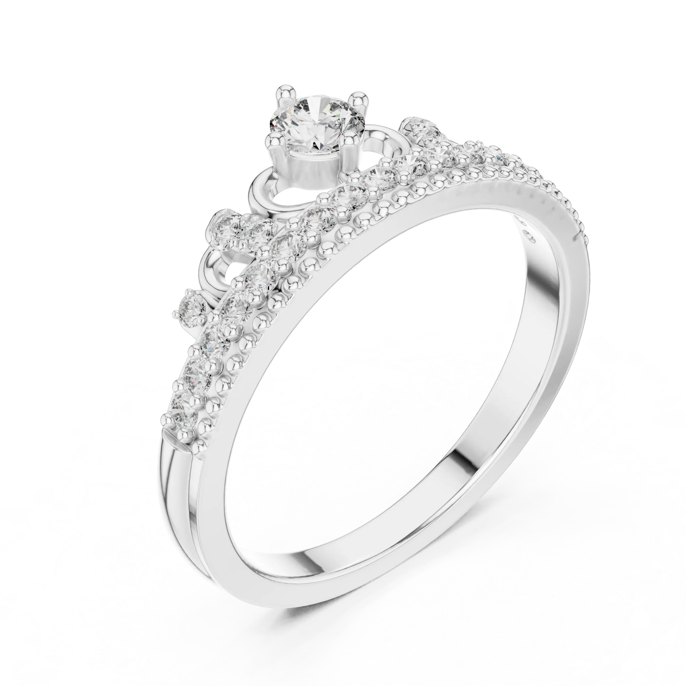 MJCLS2 - Tiara Crown Ring with Milgrain Trimmed Accent Band