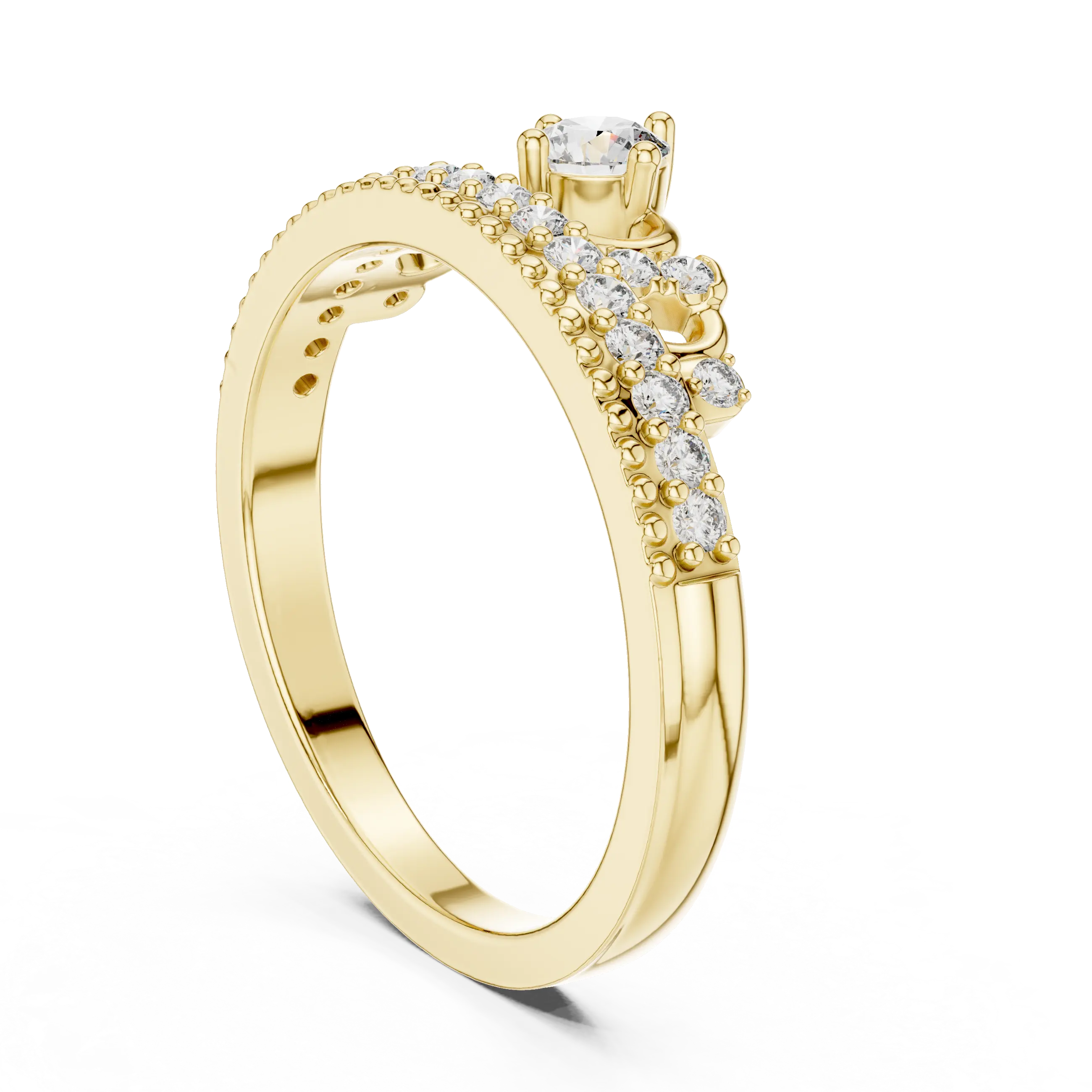 MJCLS2 - Tiara Crown Ring with Milgrain Trimmed Accent Band