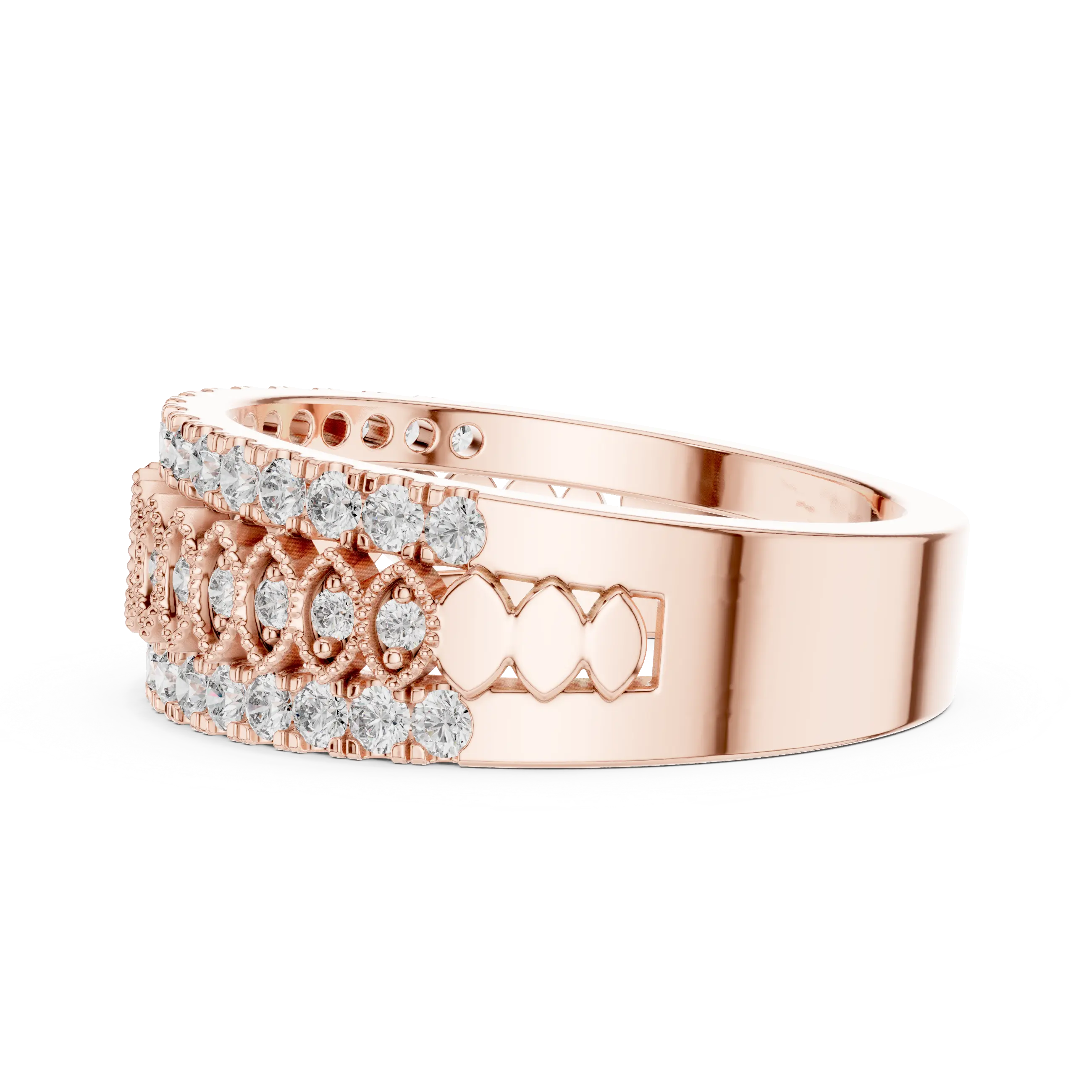 MJA009 - Elegant Wide Three-Row Openwork Statement Ring