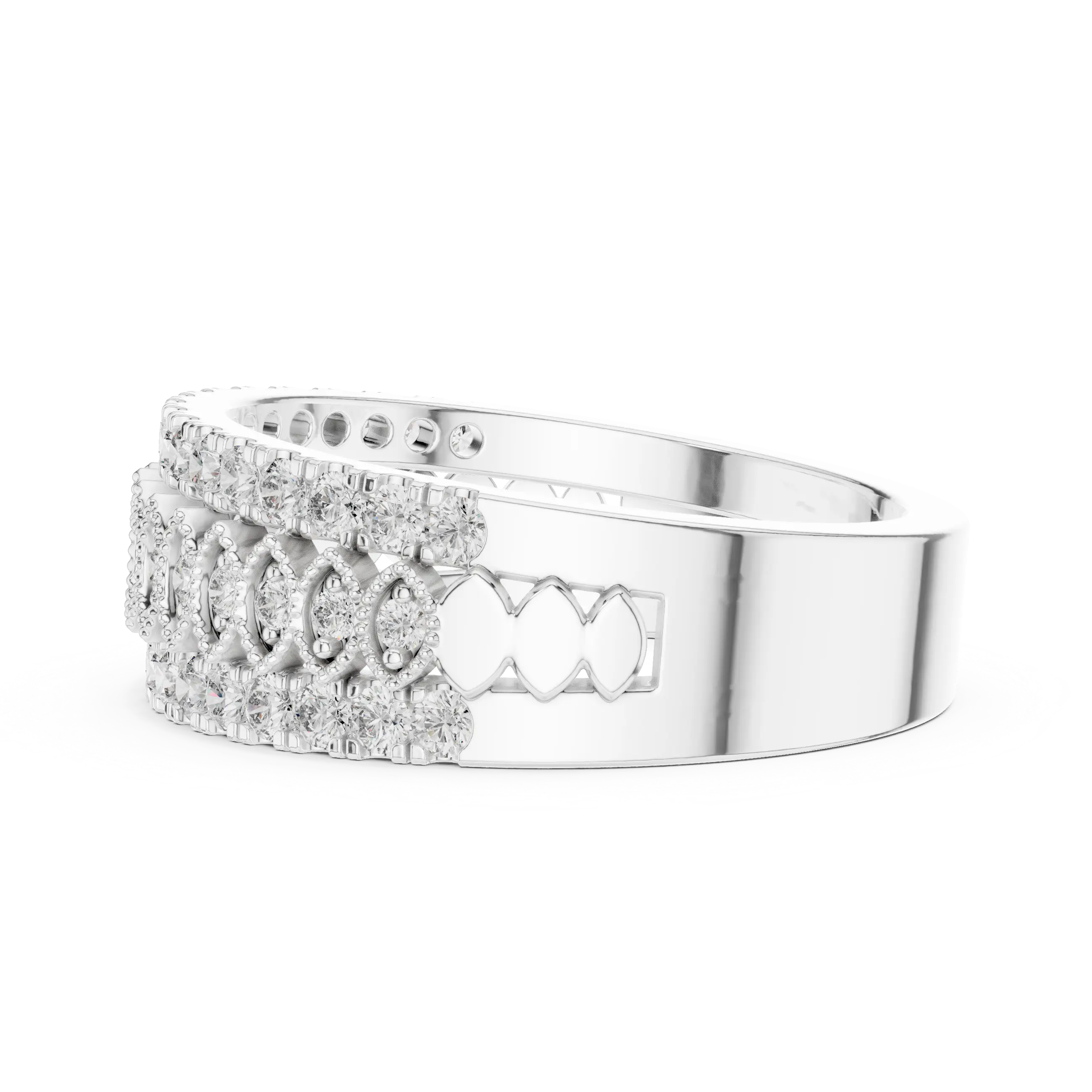 MJA009 - Elegant Wide Three-Row Openwork Statement Ring