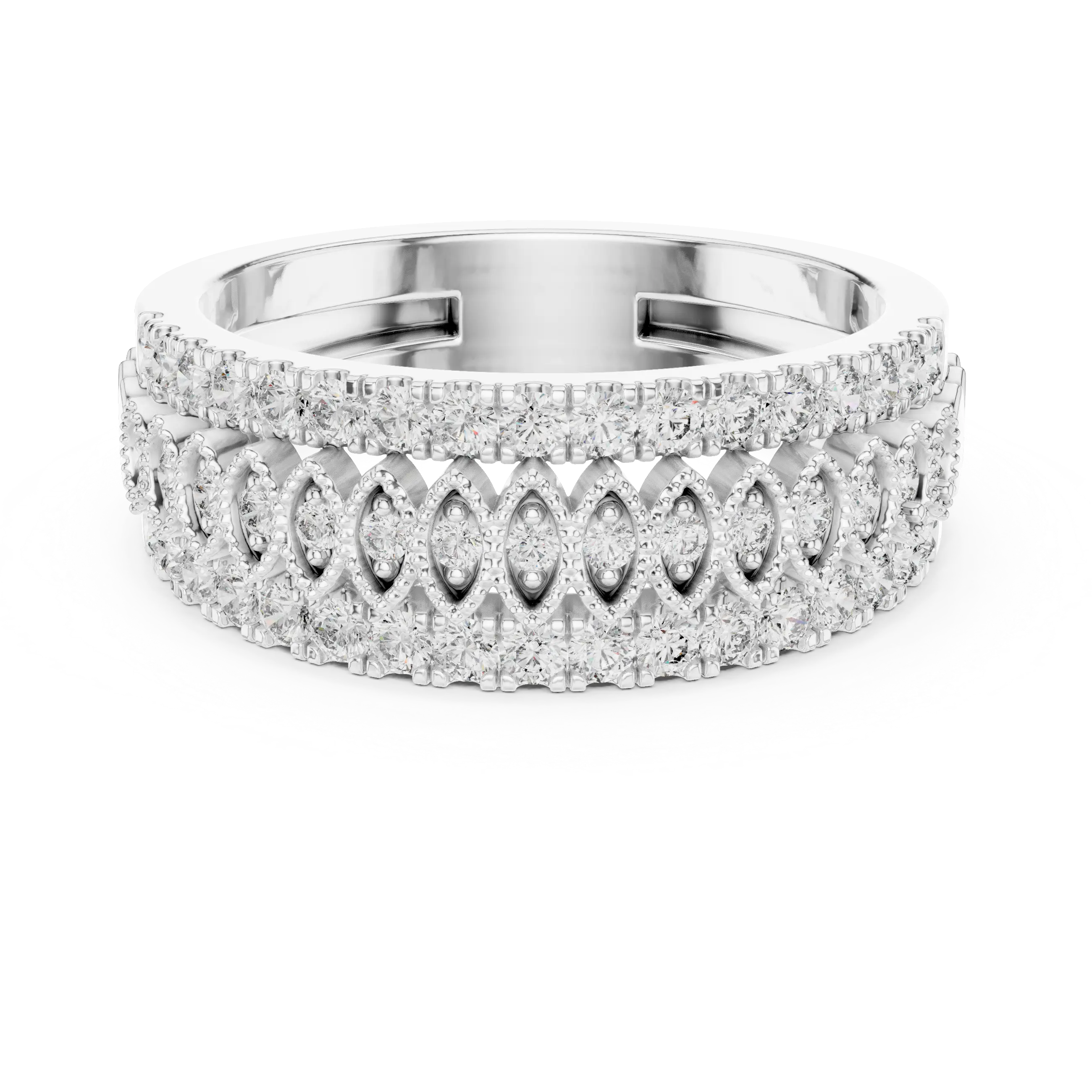 MJA009 - Elegant Wide Three-Row Openwork Statement Ring