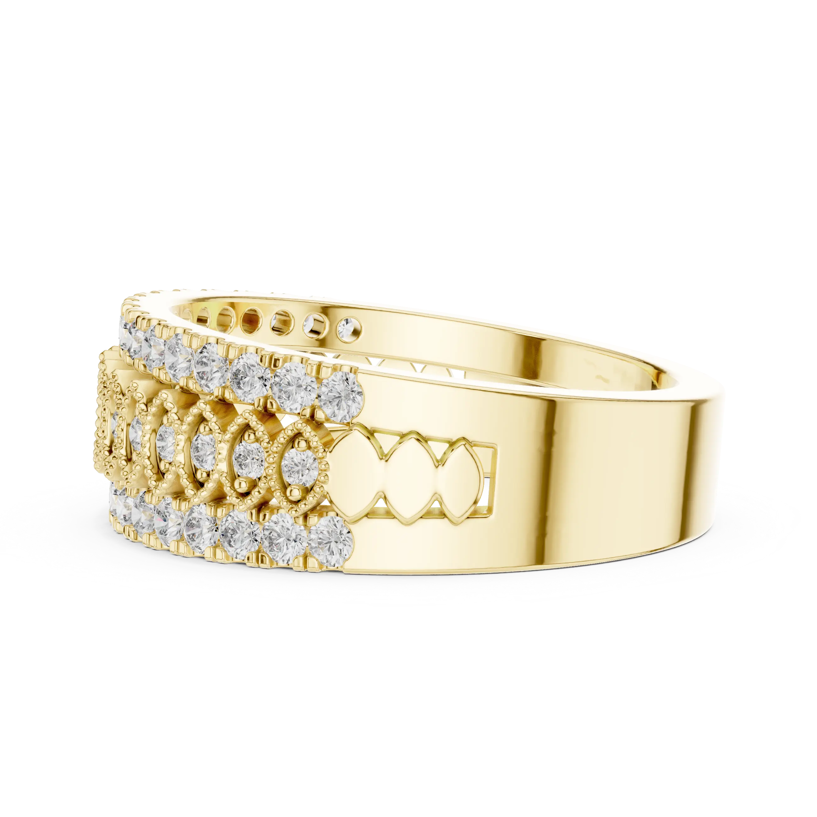 MJA009 - Elegant Wide Three-Row Openwork Statement Ring