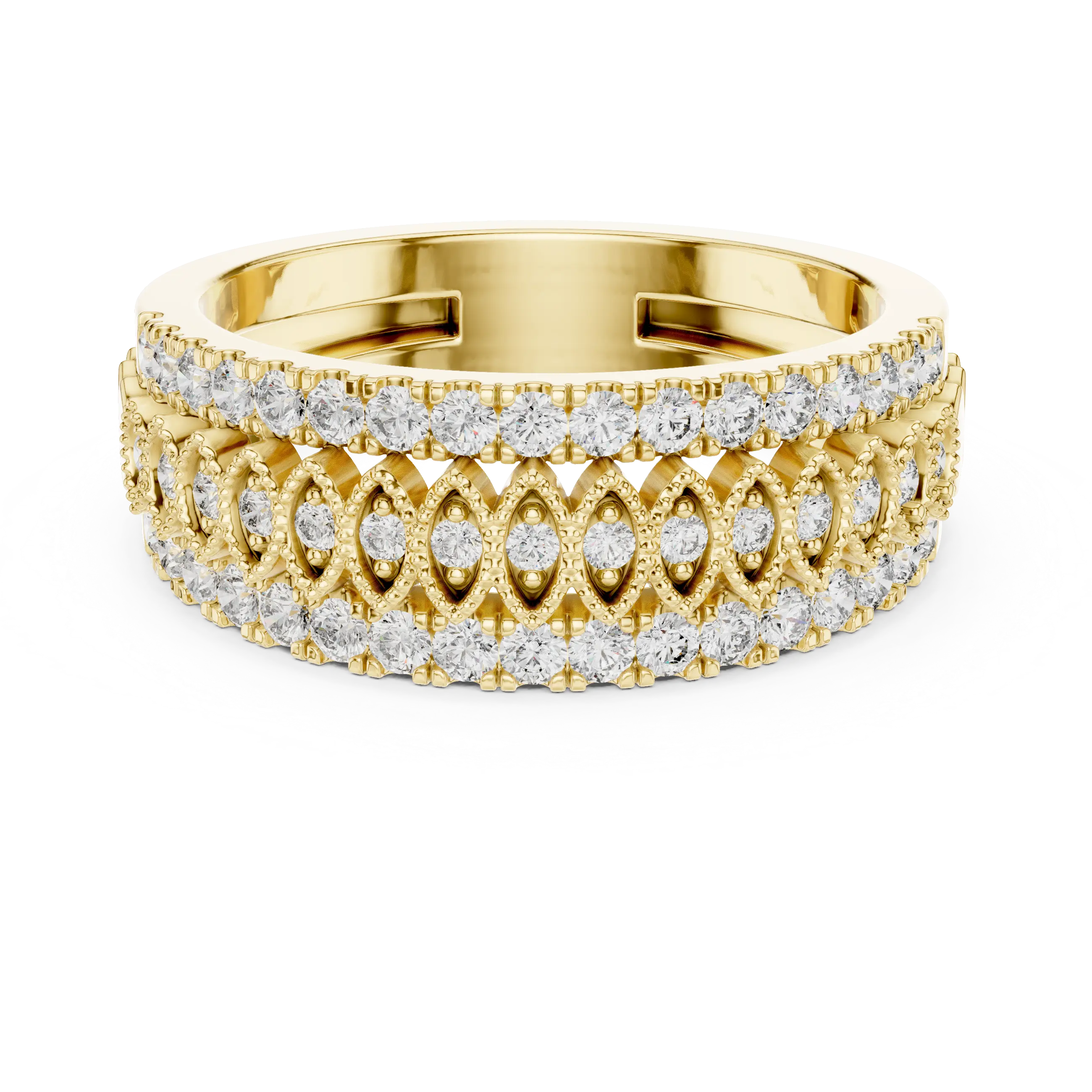 MJA009 - Elegant Wide Three-Row Openwork Statement Ring