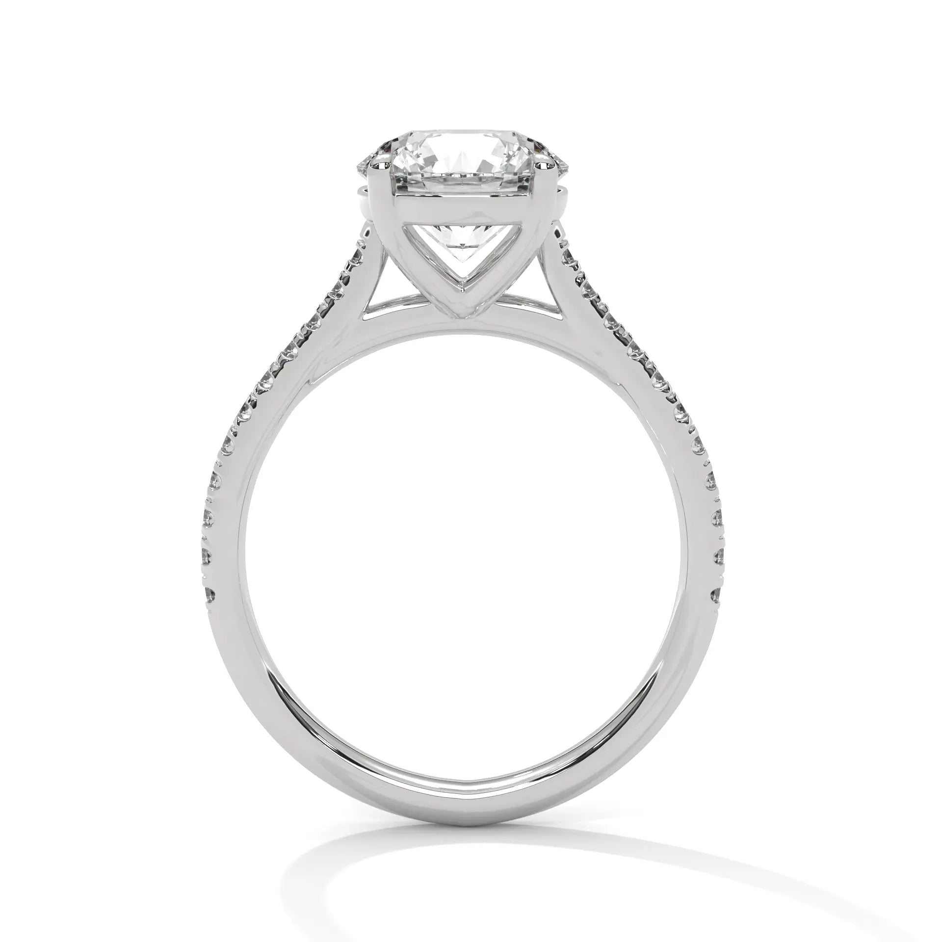 MJBS23 - Four-Prong Round Stone Pavé Accent Ring