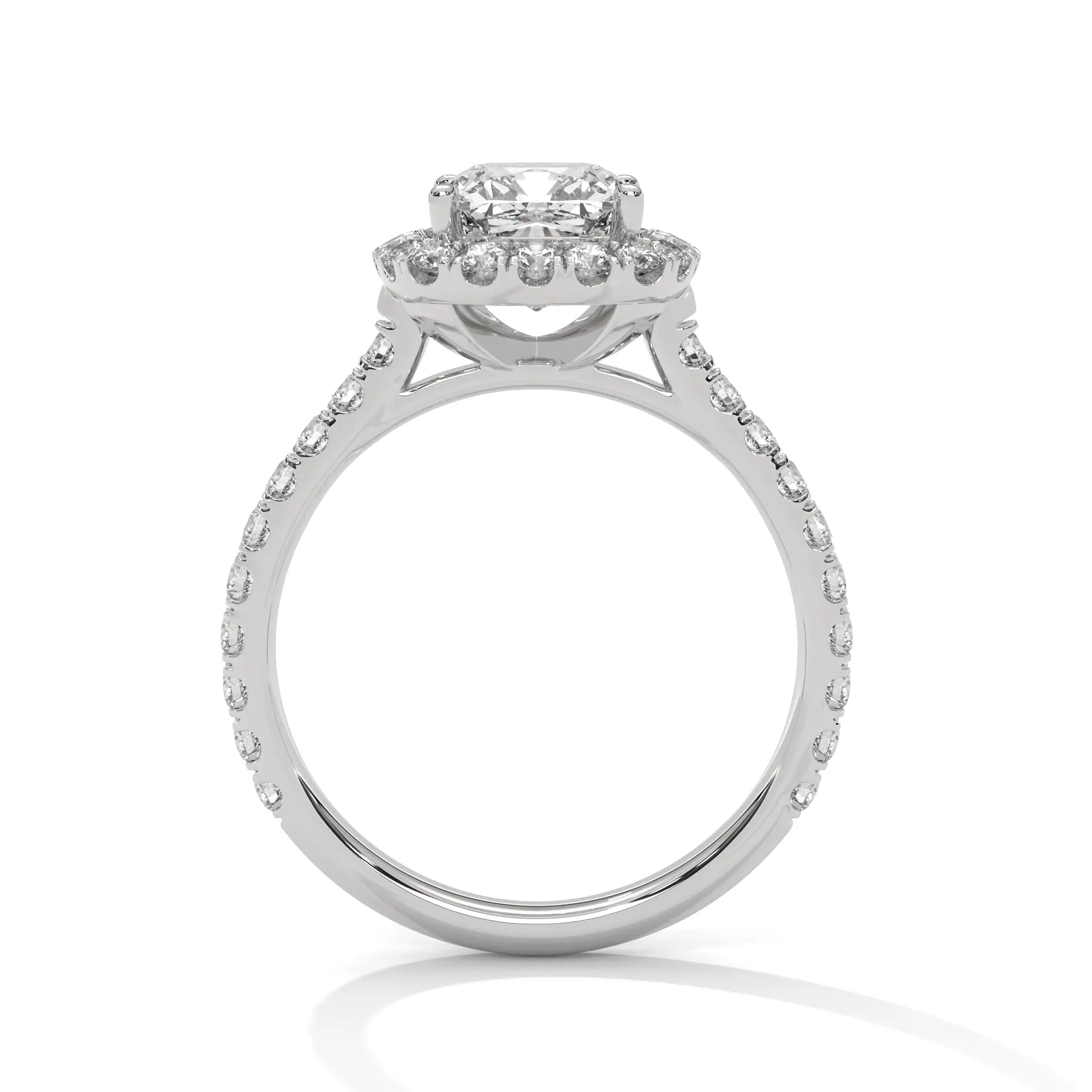 MJBS29 - Cathedral Style Cushion Halo Accent Wedding Ring