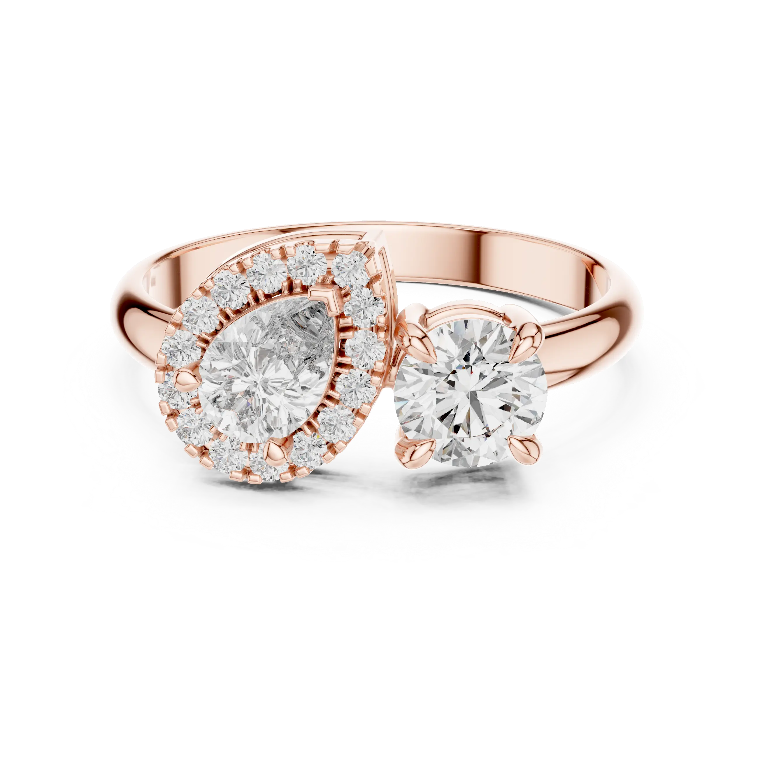 MJTM1 - Pear and Round Cut Two-Stone Bypass Ring