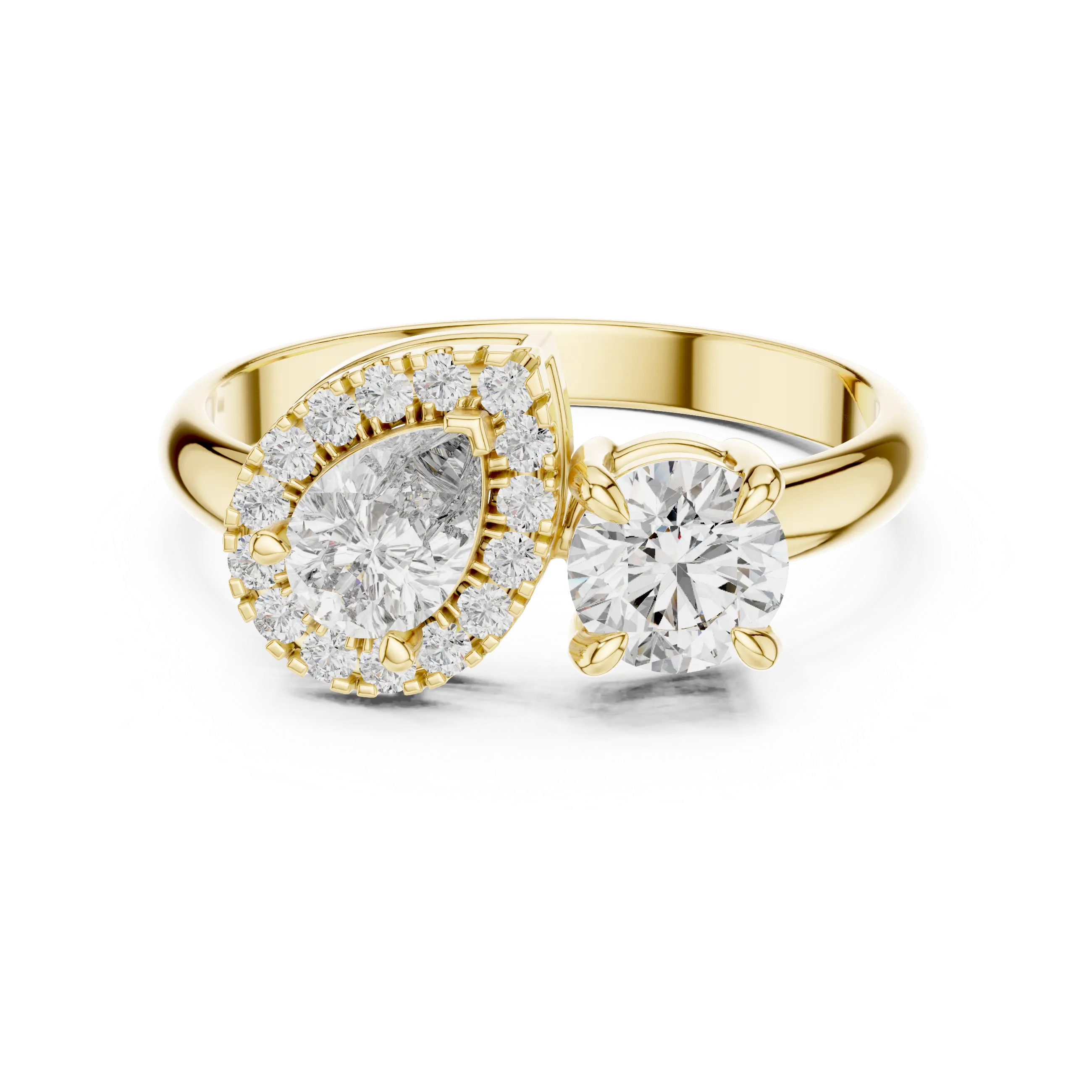 MJTM1 - Pear and Round Cut Two-Stone Bypass Ring