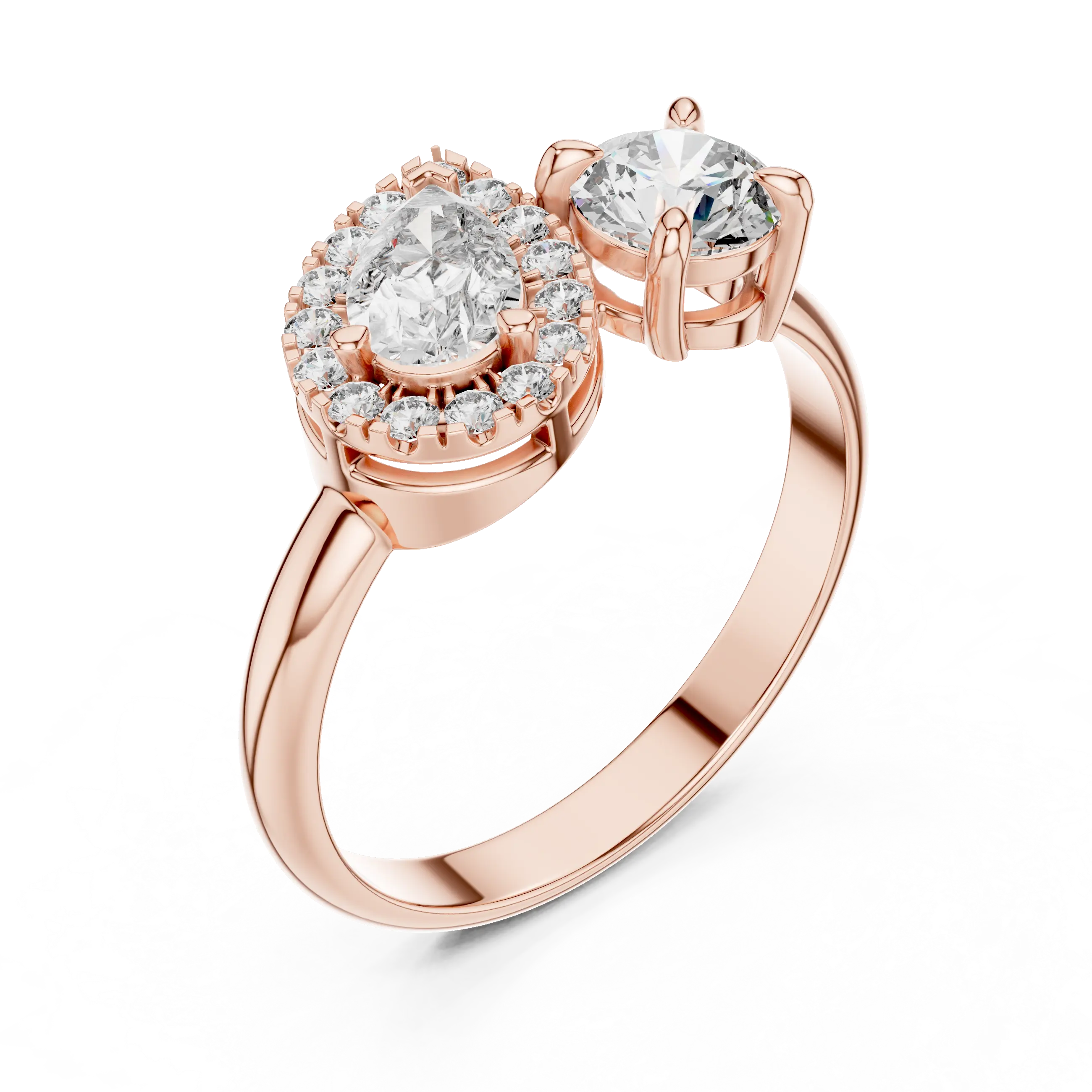 MJTM1 - Pear and Round Cut Two-Stone Bypass Ring