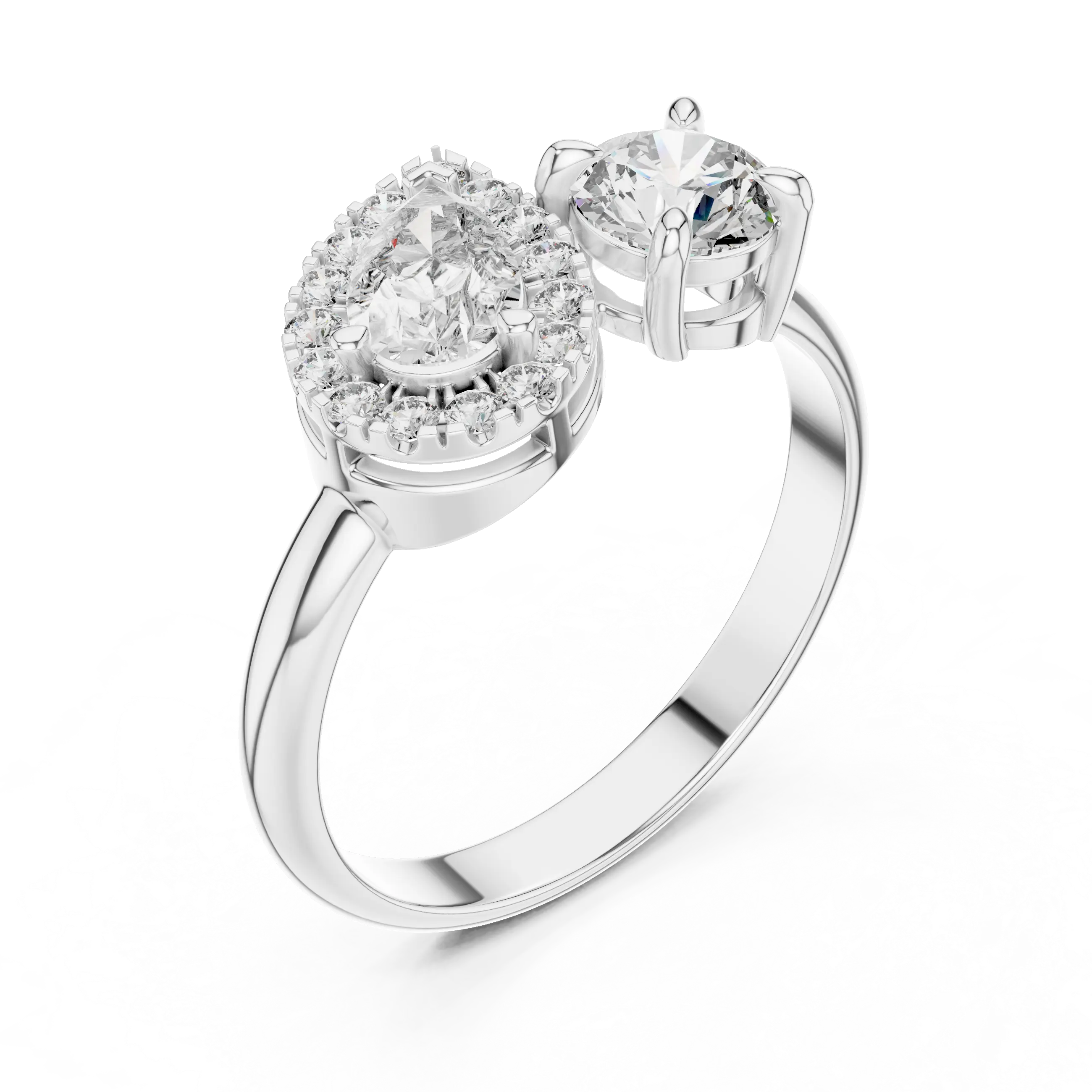 MJTM1 - Pear and Round Cut Two-Stone Bypass Ring