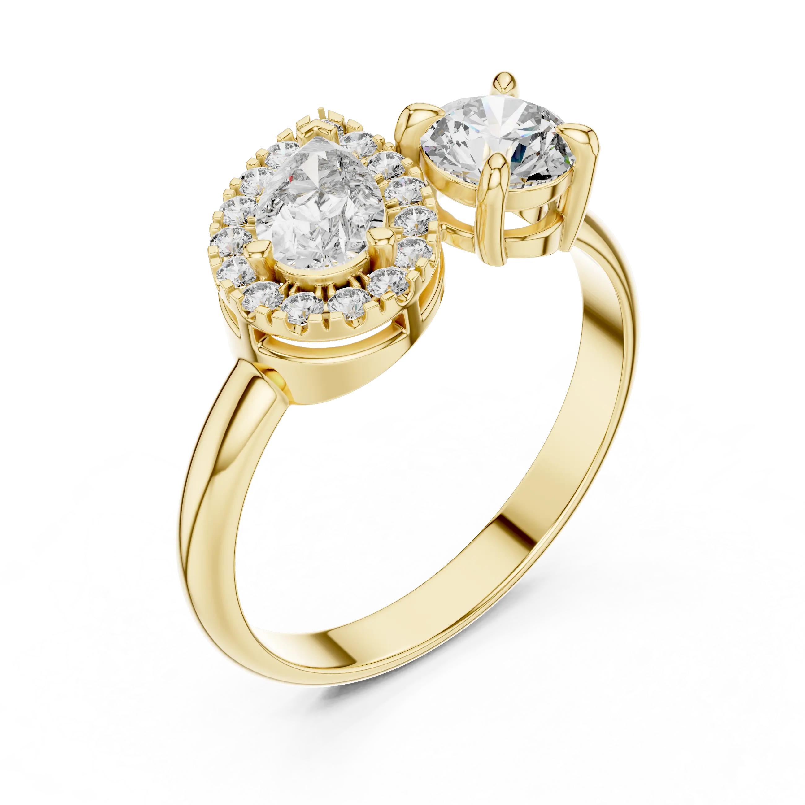 MJTM1 - Pear and Round Cut Two-Stone Bypass Ring
