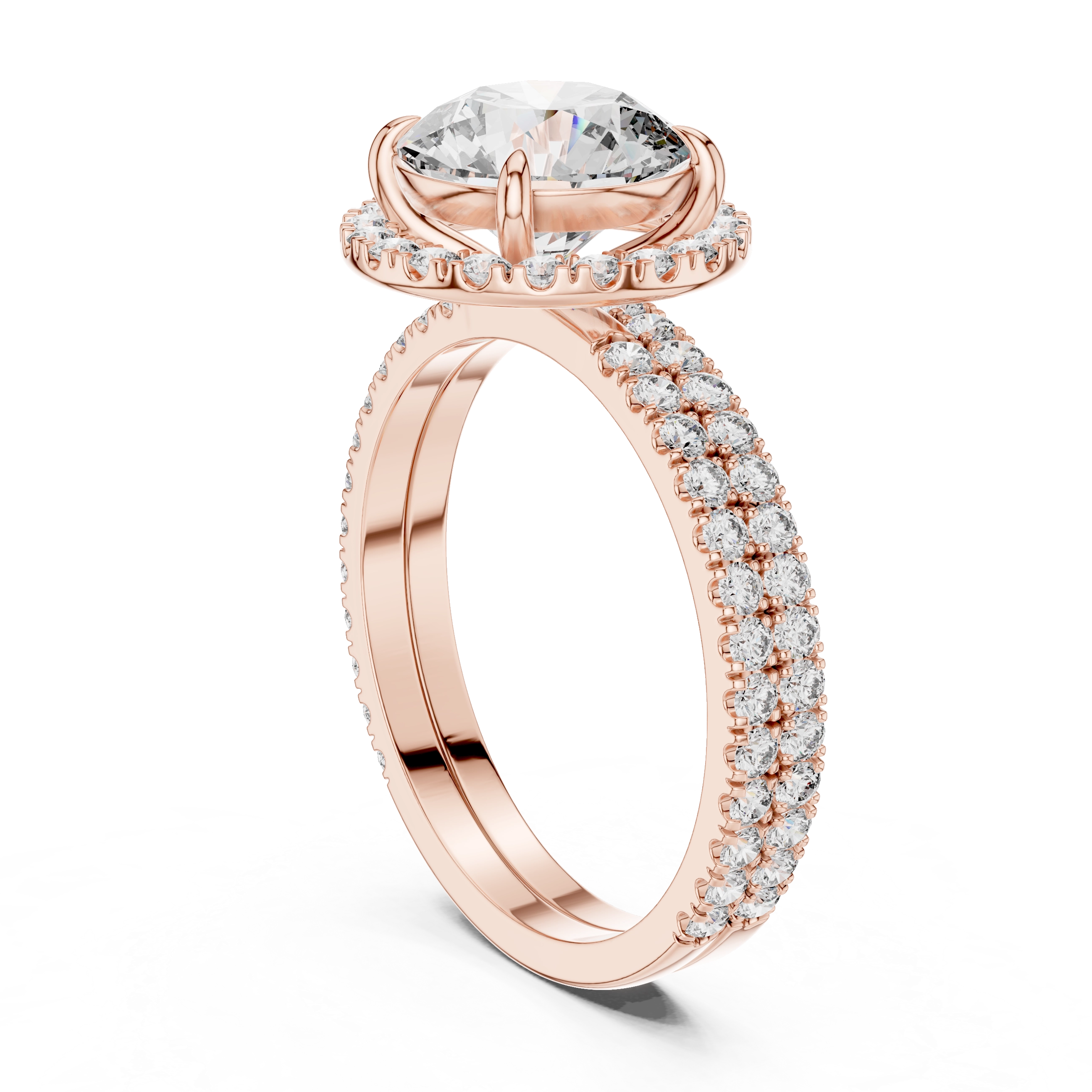 MJTW2 - Round Halo Double Band Bridal Set