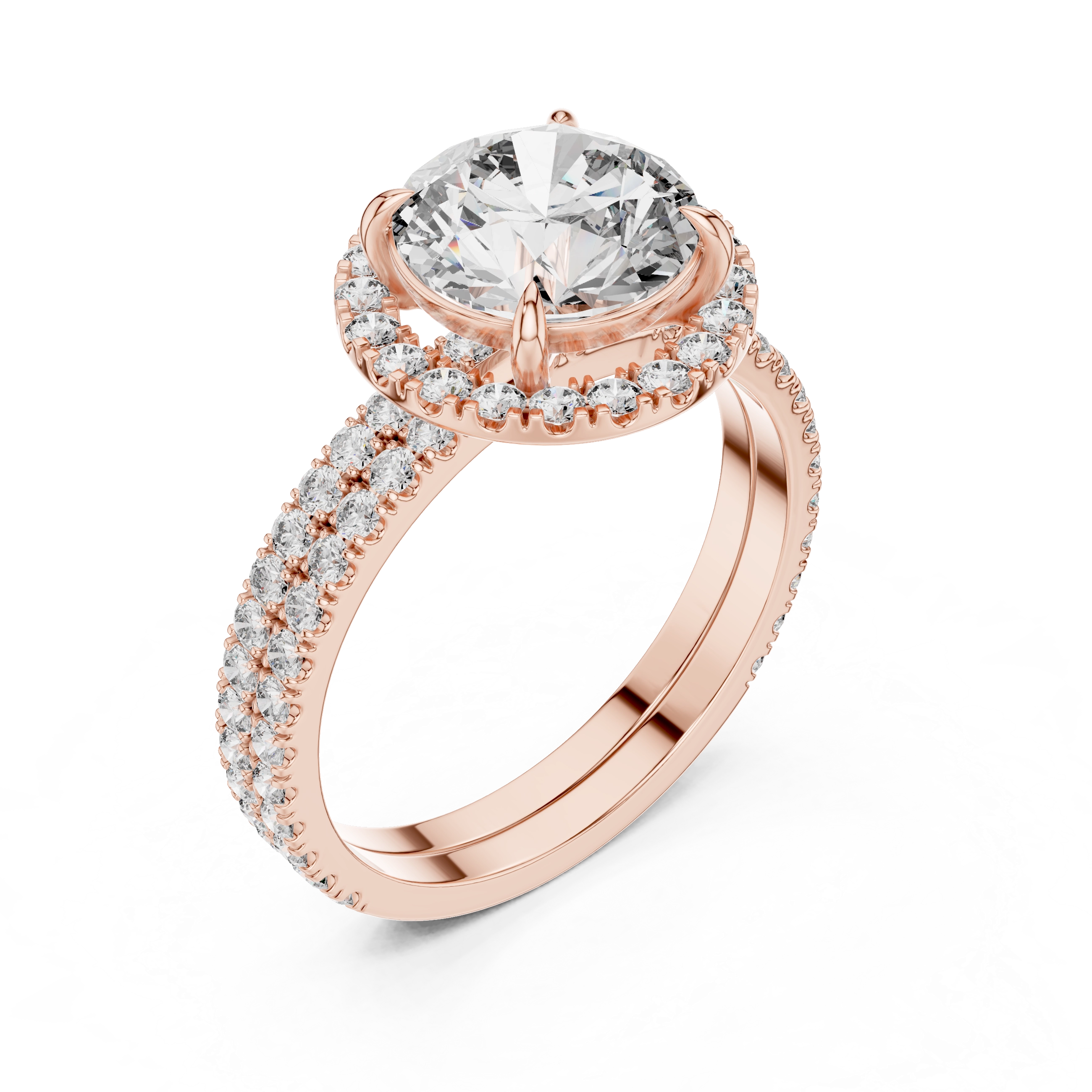 MJTW2 - Round Halo Double Band Bridal Set