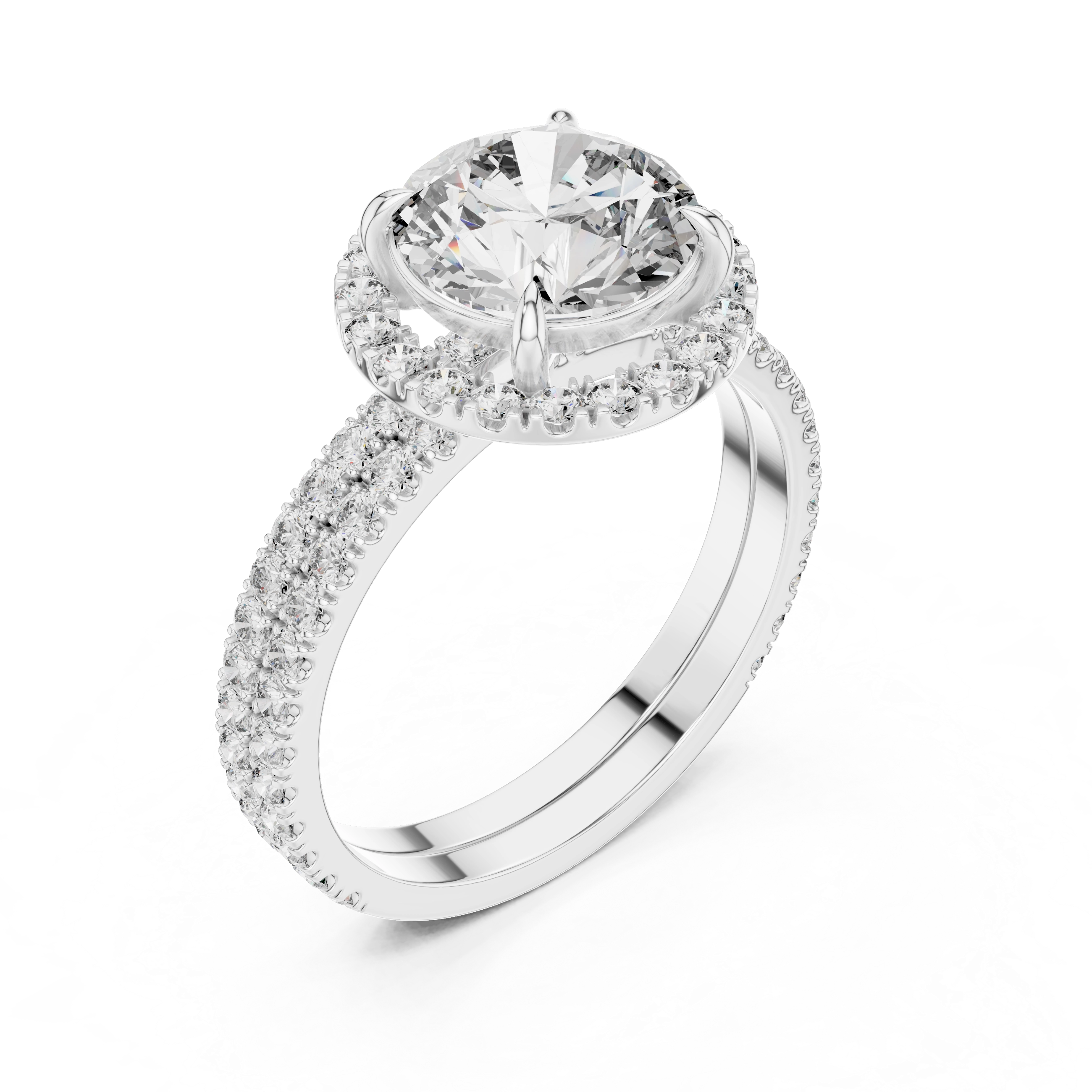 MJTW2 - Round Halo Double Band Bridal Set