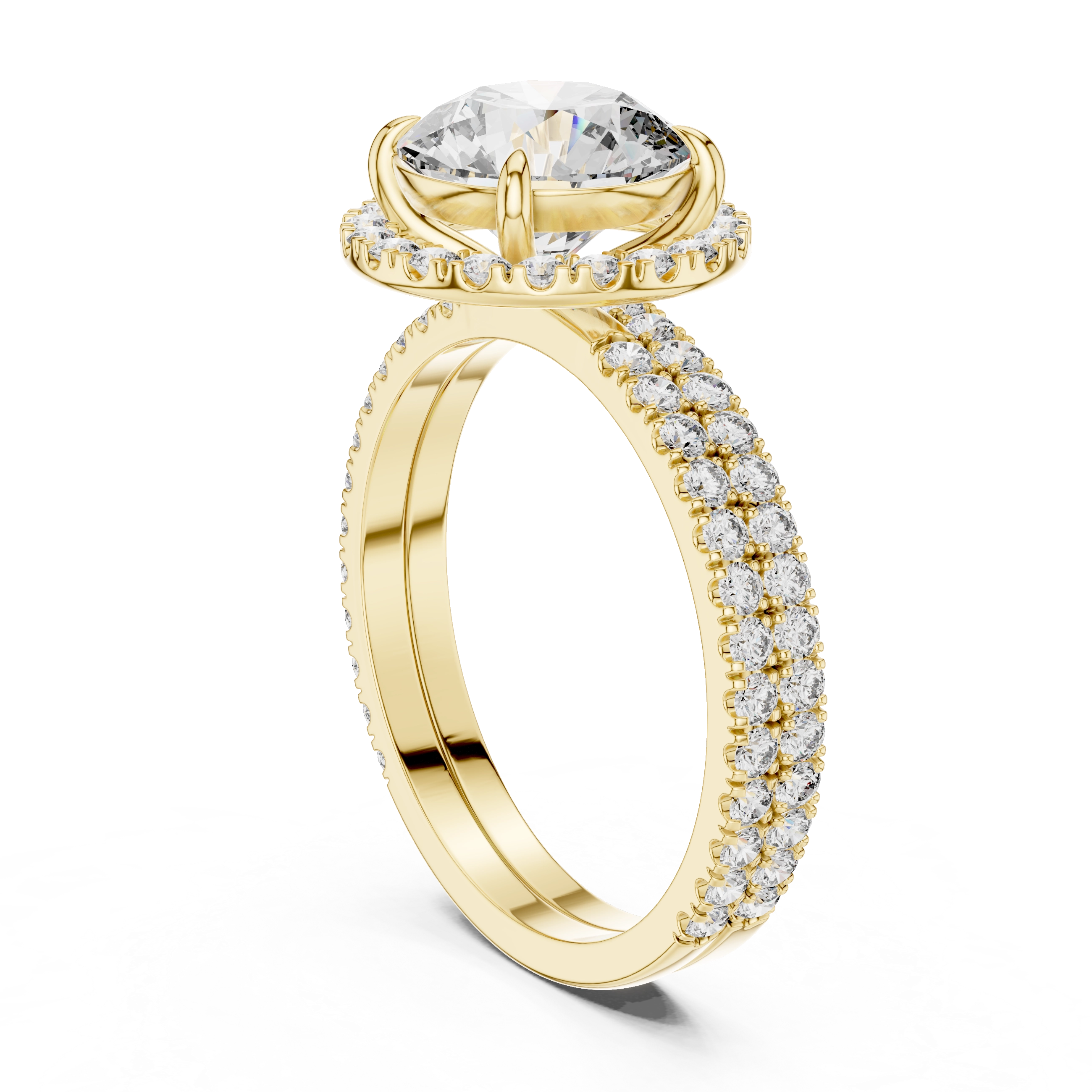 MJTW2 - Round Halo Double Band Bridal Set