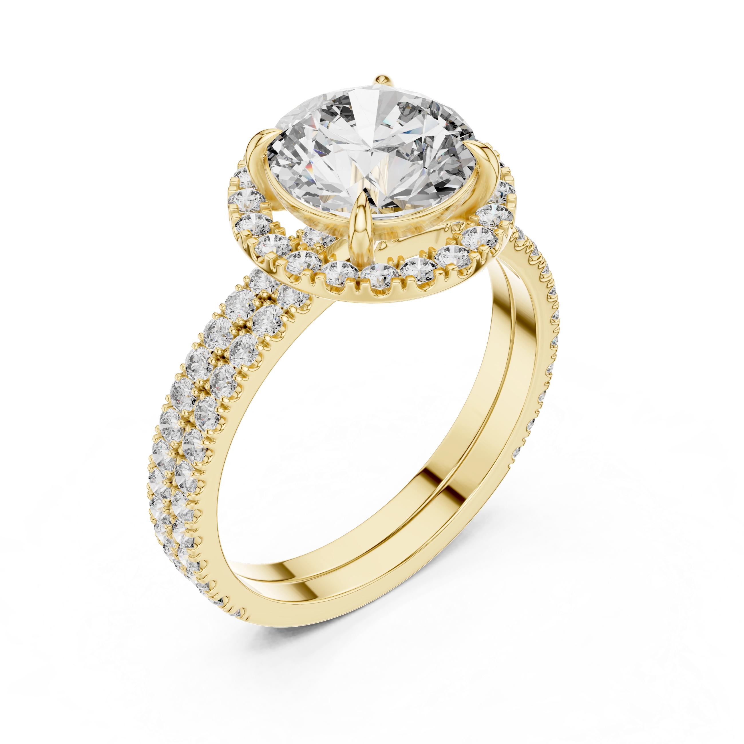 MJTW2 - Round Halo Double Band Bridal Set