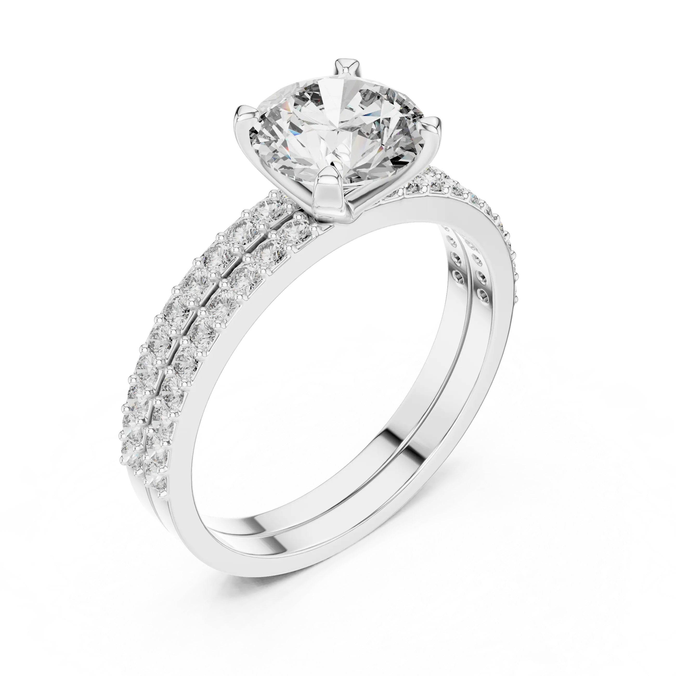 MJTW4 - Round Cut Classic Pavé Duo Band Set