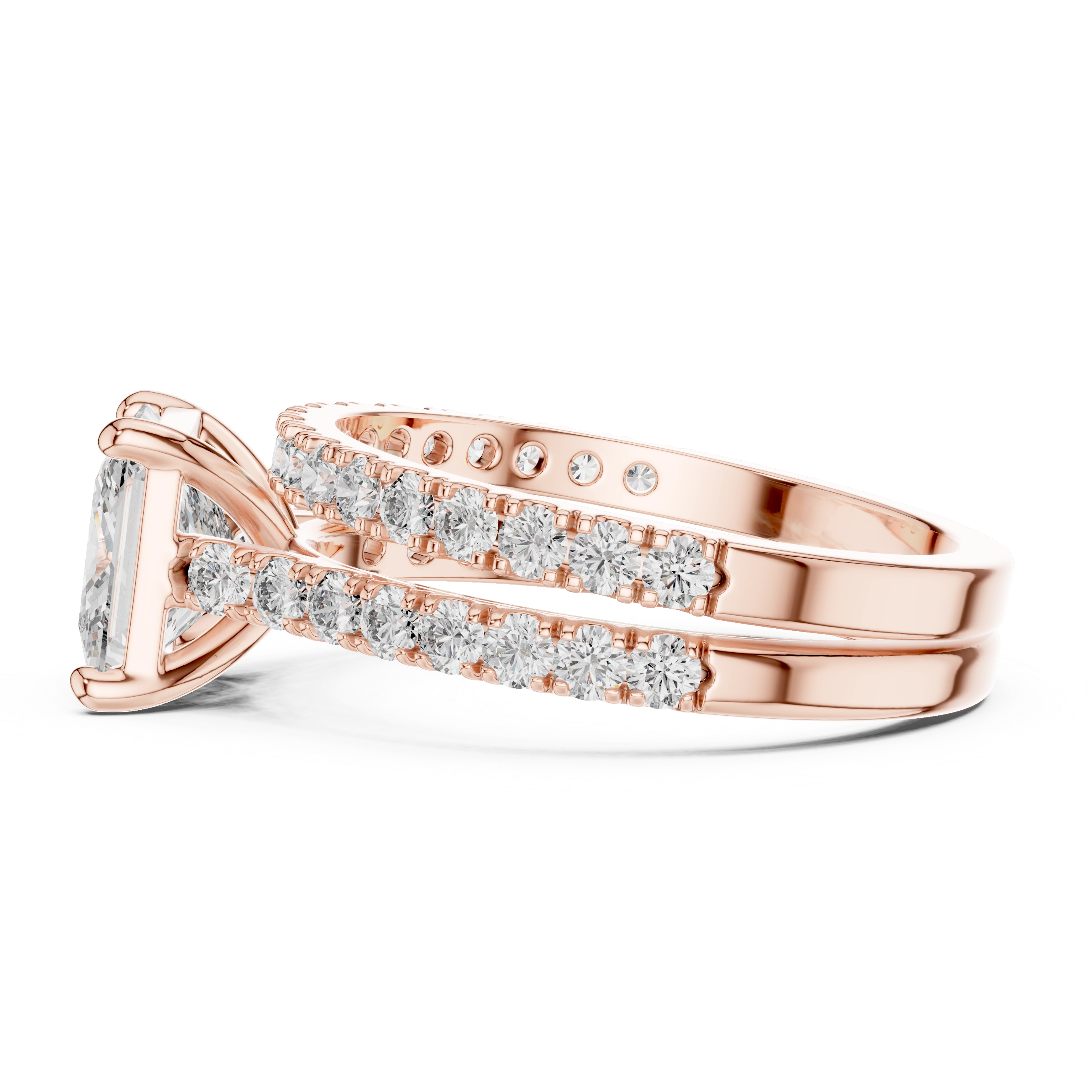 MJTW1 - Square Solitaire Hidden Basket Wedding Band Twin