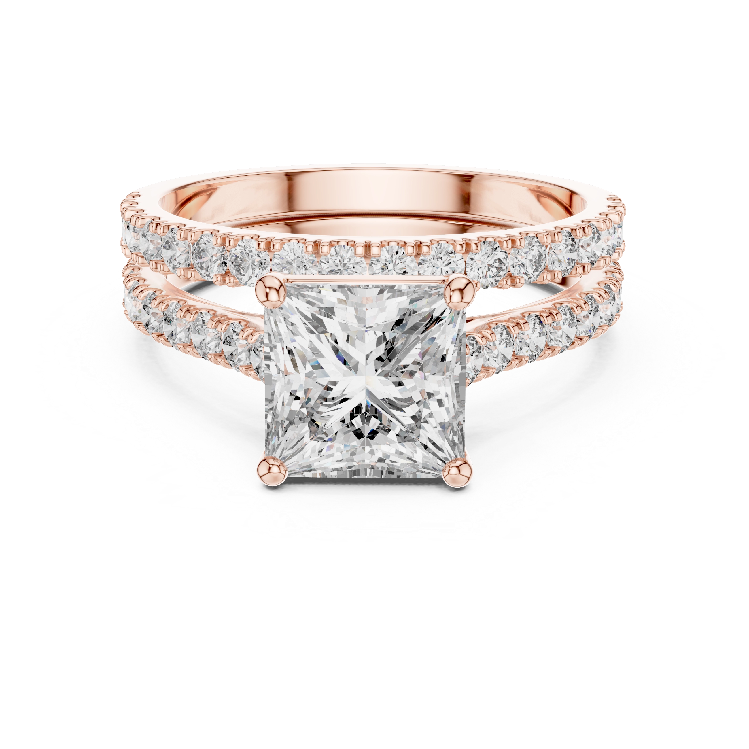 MJTW1 - Square Solitaire Hidden Basket Wedding Band Twin