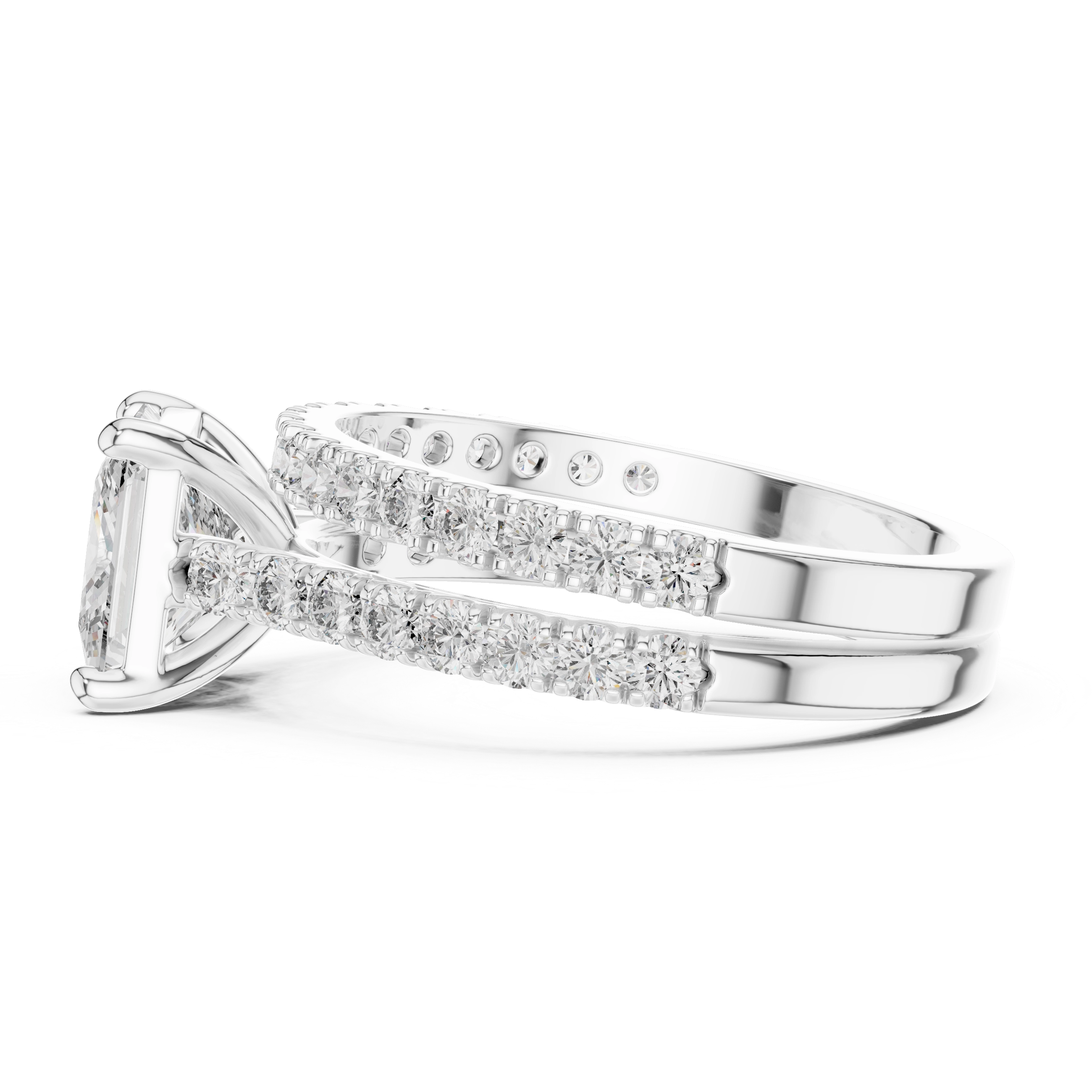 MJTW1 - Square Solitaire Hidden Basket Wedding Band Twin
