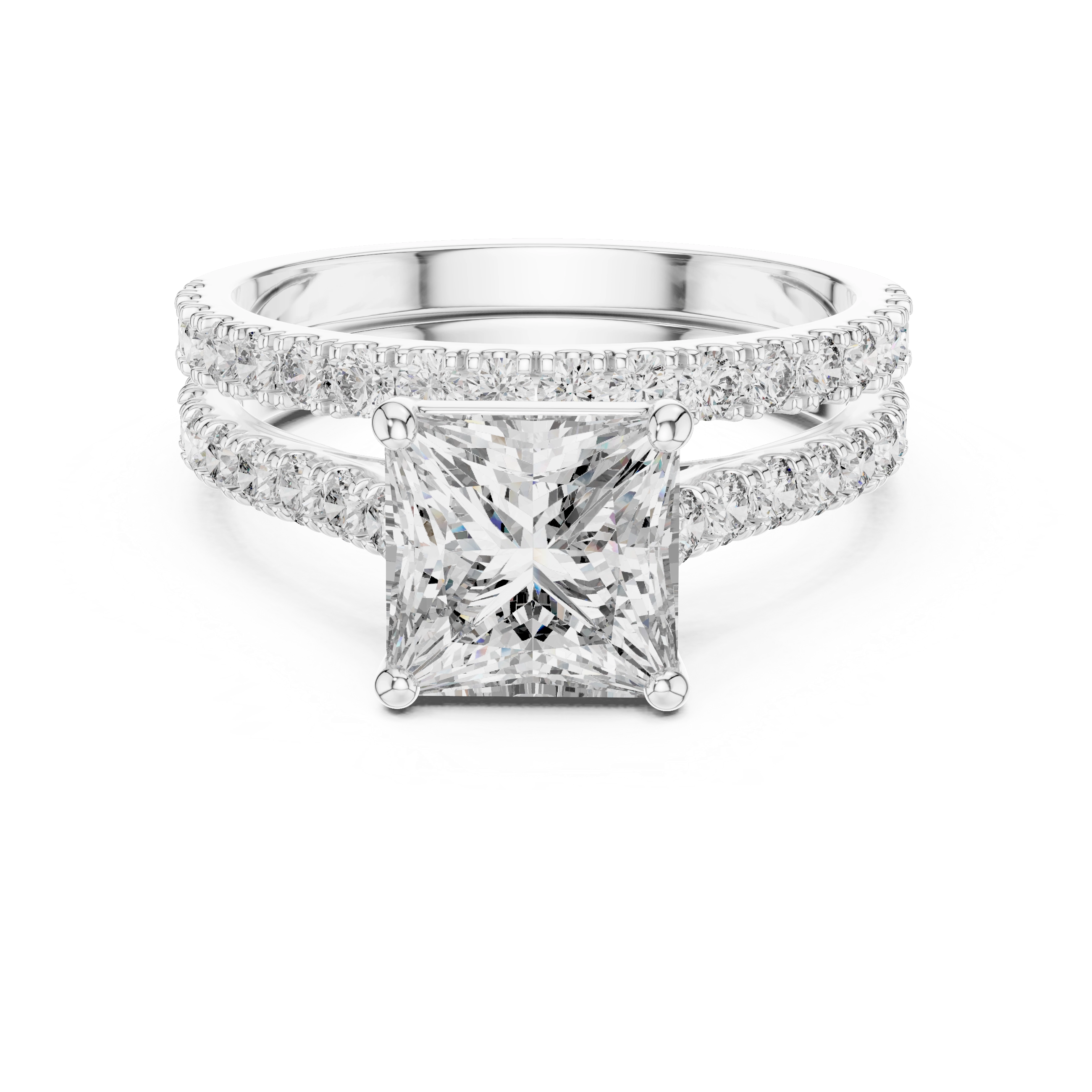 MJTW1 - Square Solitaire Hidden Basket Wedding Band Twin