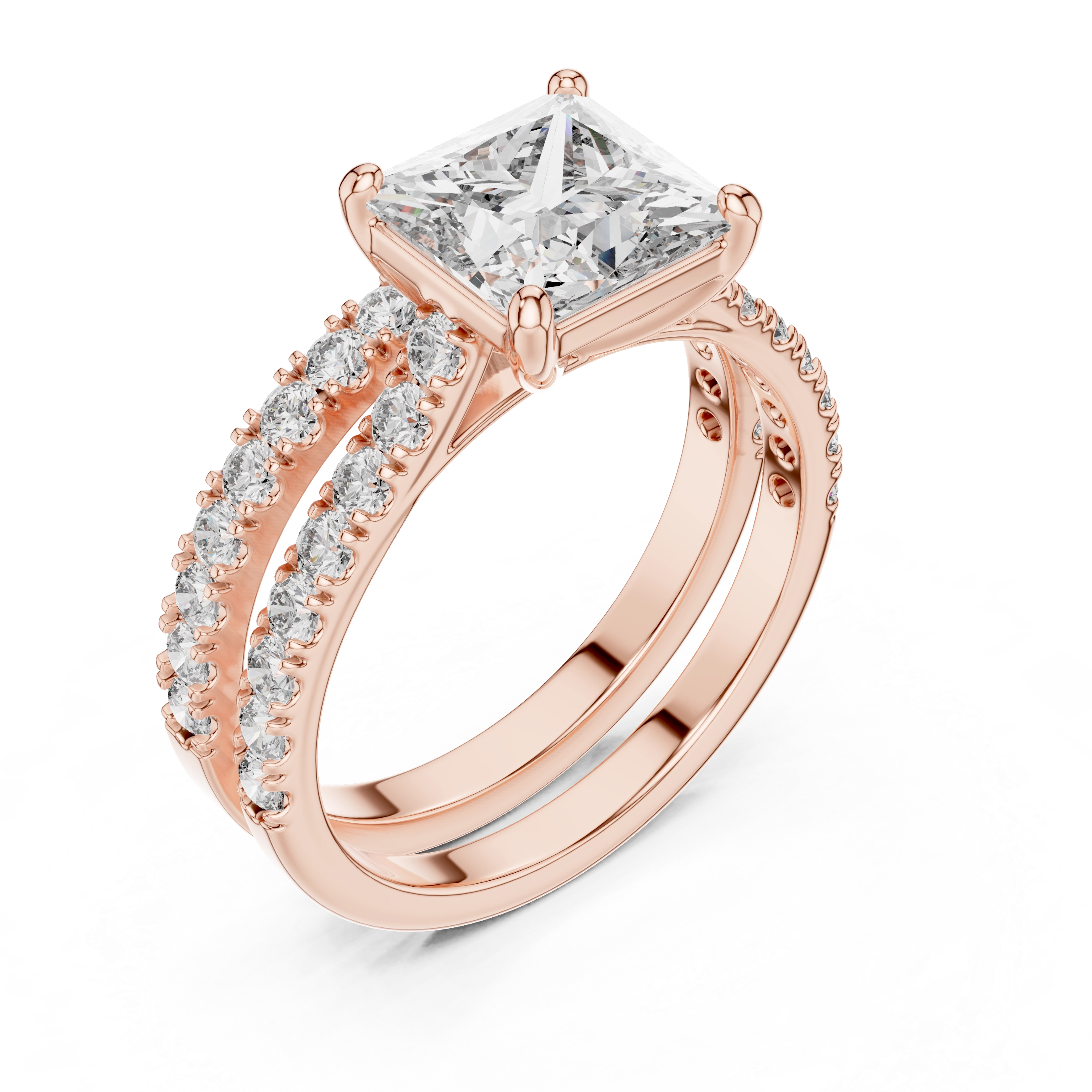 MJTW1 - Square Solitaire Hidden Basket Wedding Band Twin