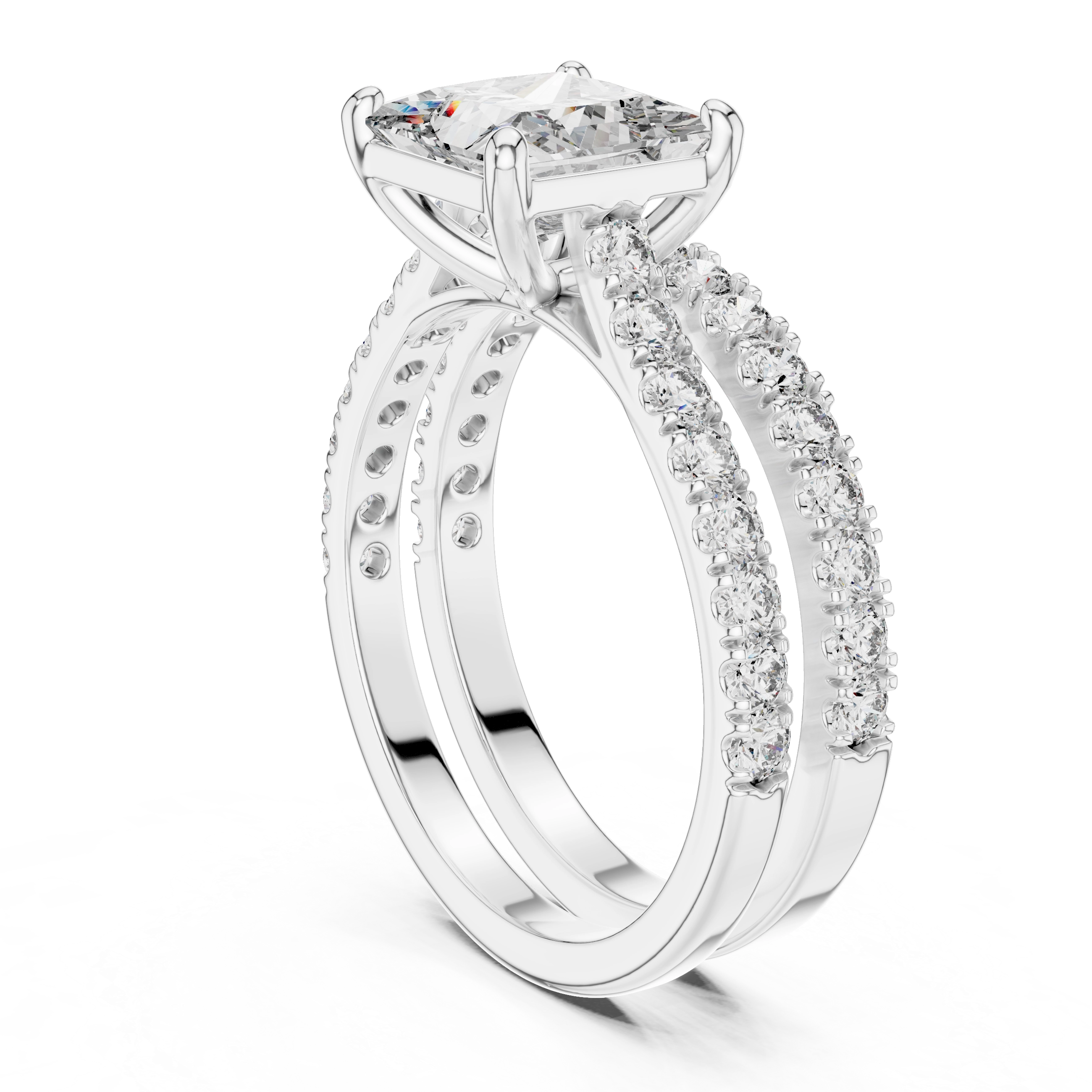 MJTW1 - Square Solitaire Hidden Basket Wedding Band Twin