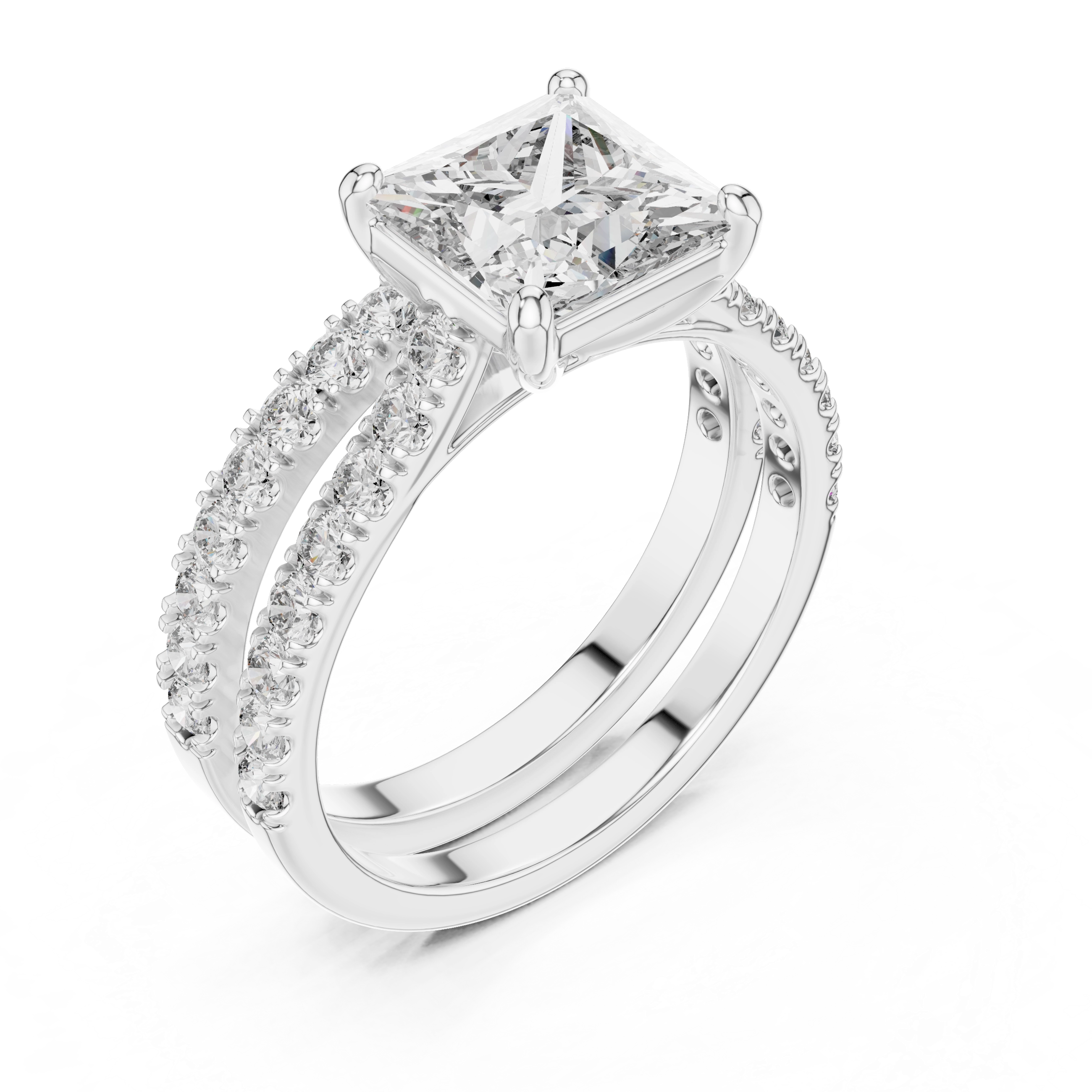 MJTW1 - Square Solitaire Hidden Basket Wedding Band Twin