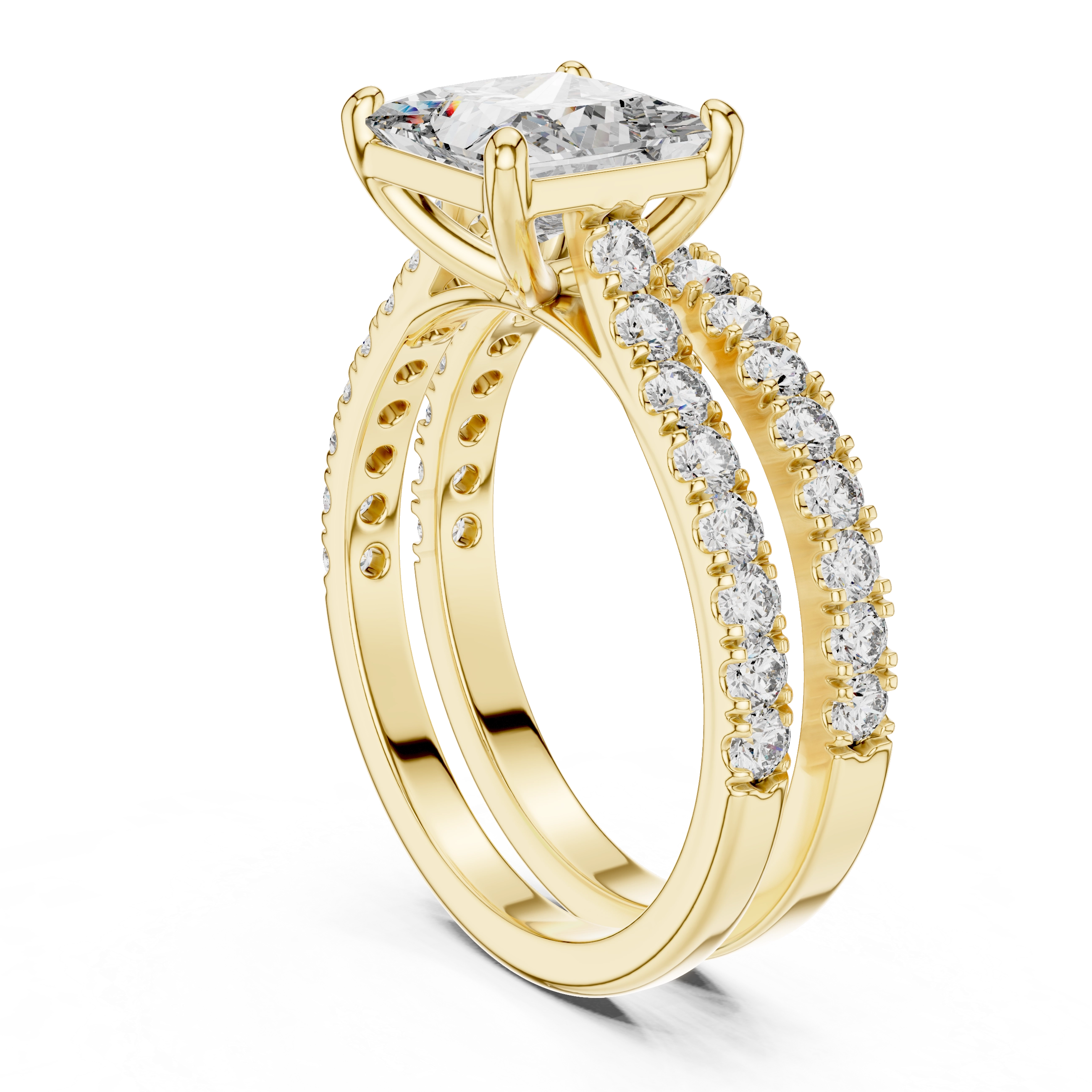MJTW1 - Square Solitaire Hidden Basket Wedding Band Twin