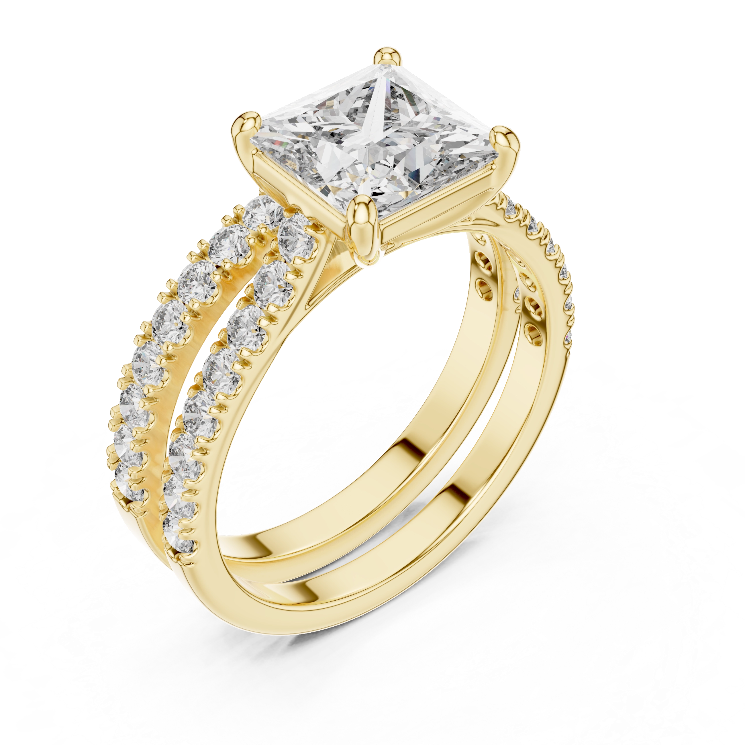 MJTW1 - Square Solitaire Hidden Basket Wedding Band Twin