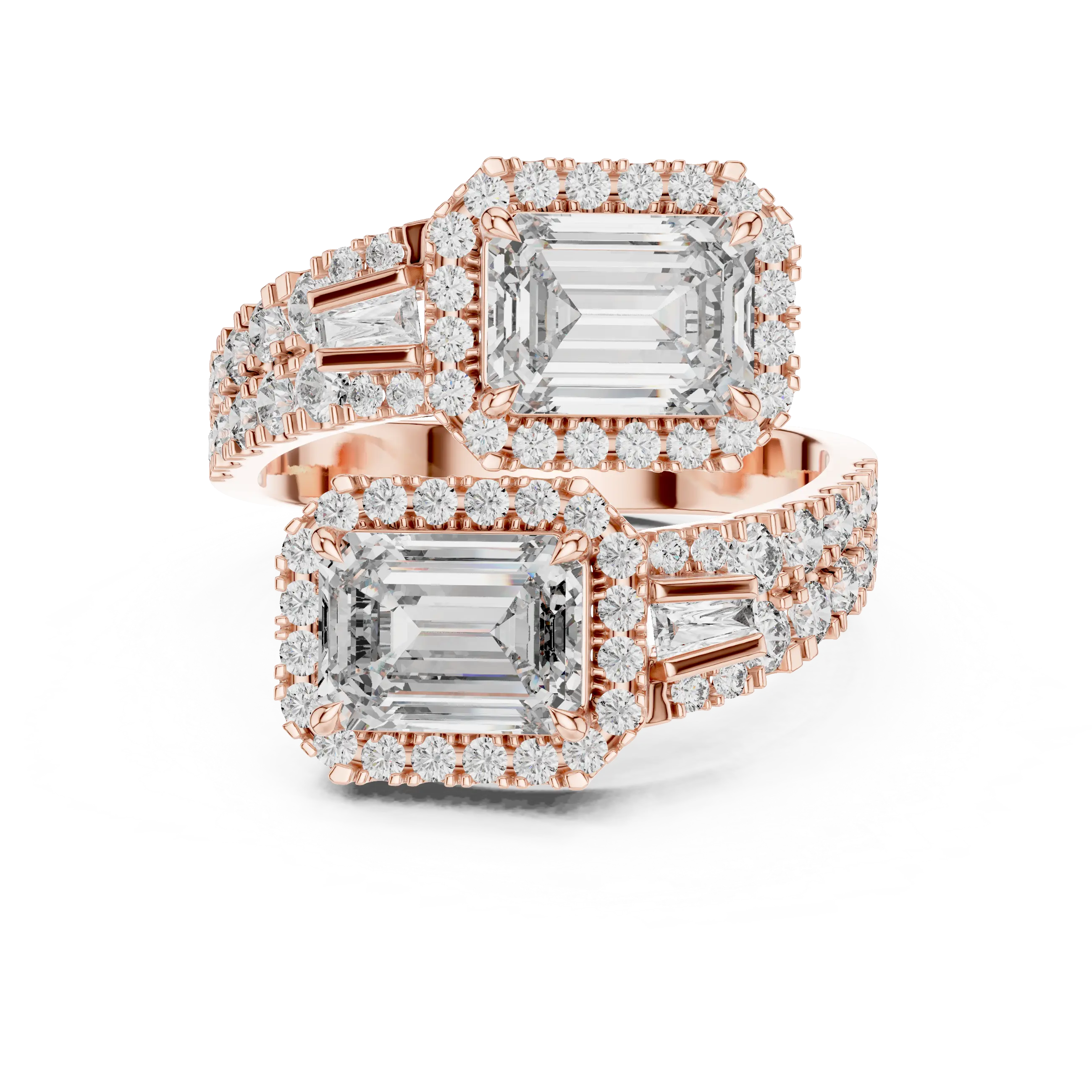 3.60 Carat Lab Grown Diamond Emerald Cut Toi Et Moi Bypass Ring