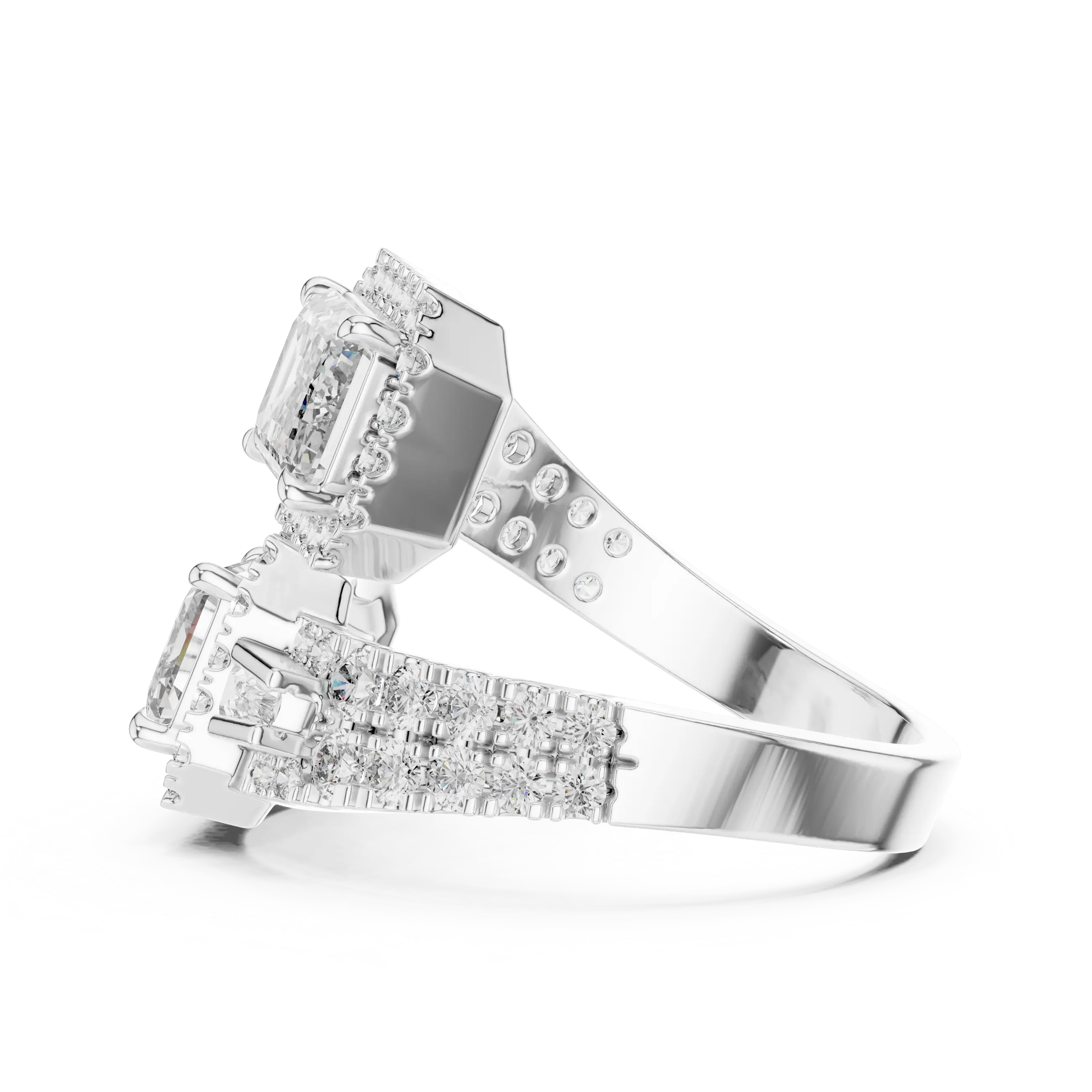 3.60 Carat Lab Grown Diamond Emerald Cut Toi Et Moi Bypass Ring