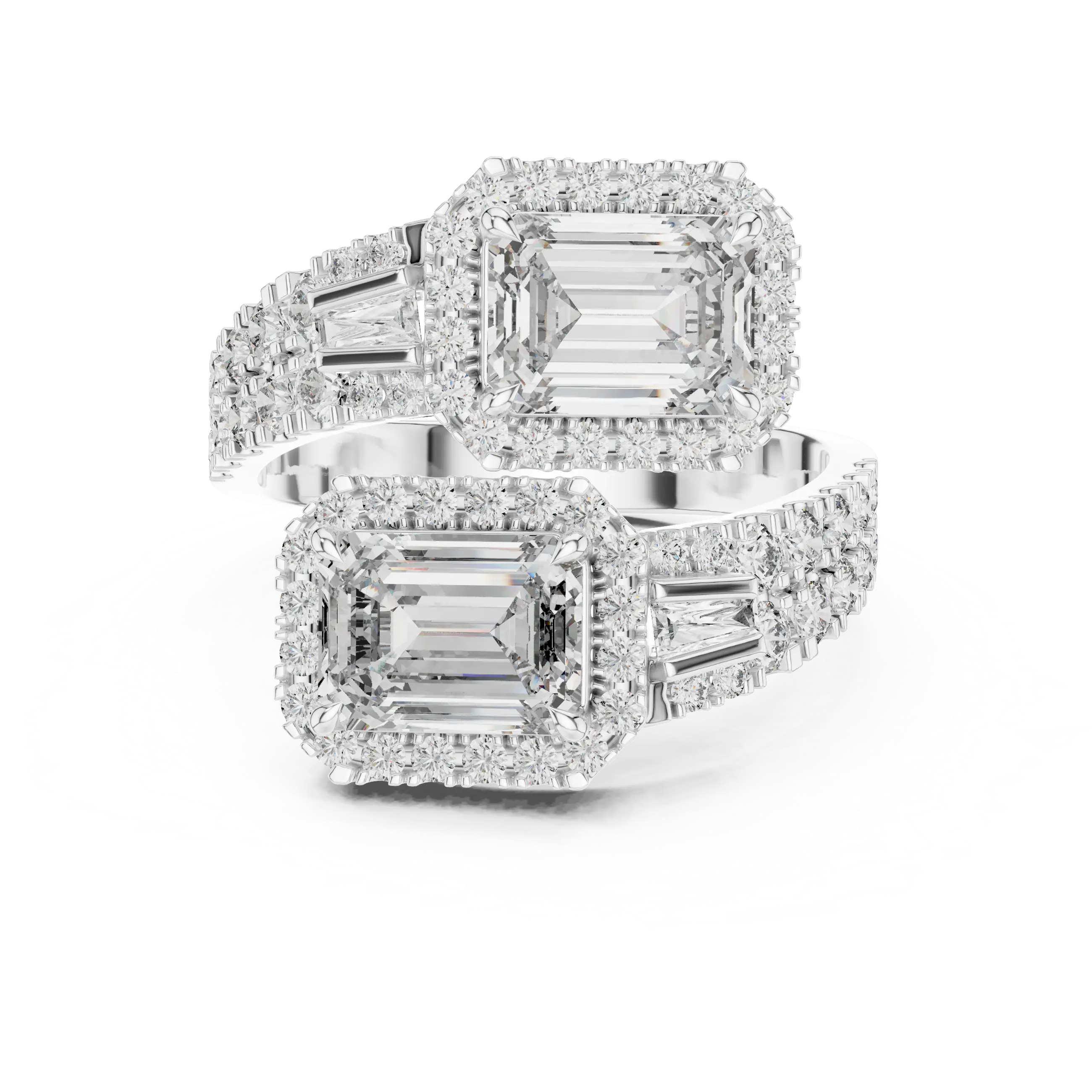 3.60 Carat Lab Grown Diamond Emerald Cut Toi Et Moi Bypass Ring