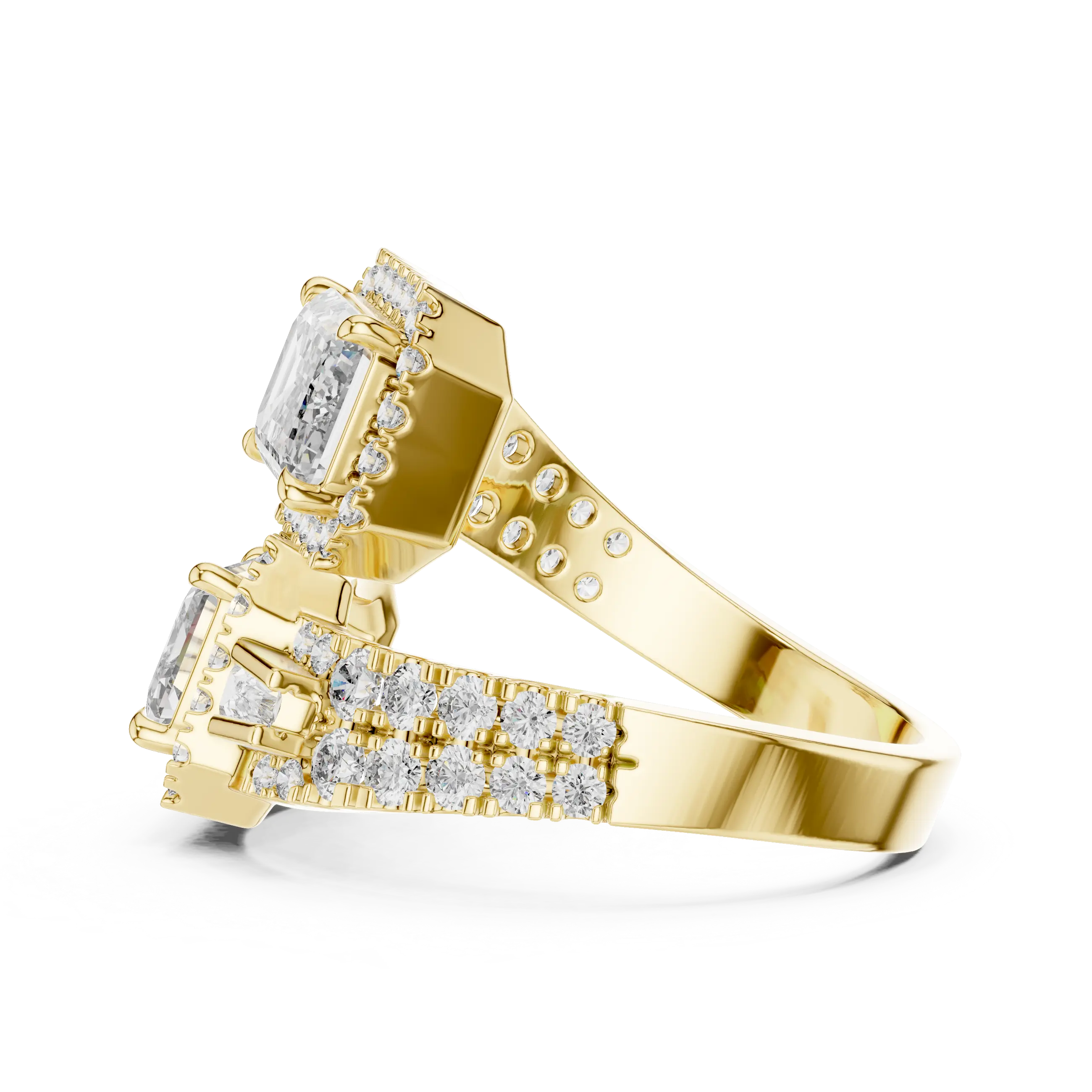 3.60 Carat Lab Grown Diamond Emerald Cut Toi Et Moi Bypass Ring