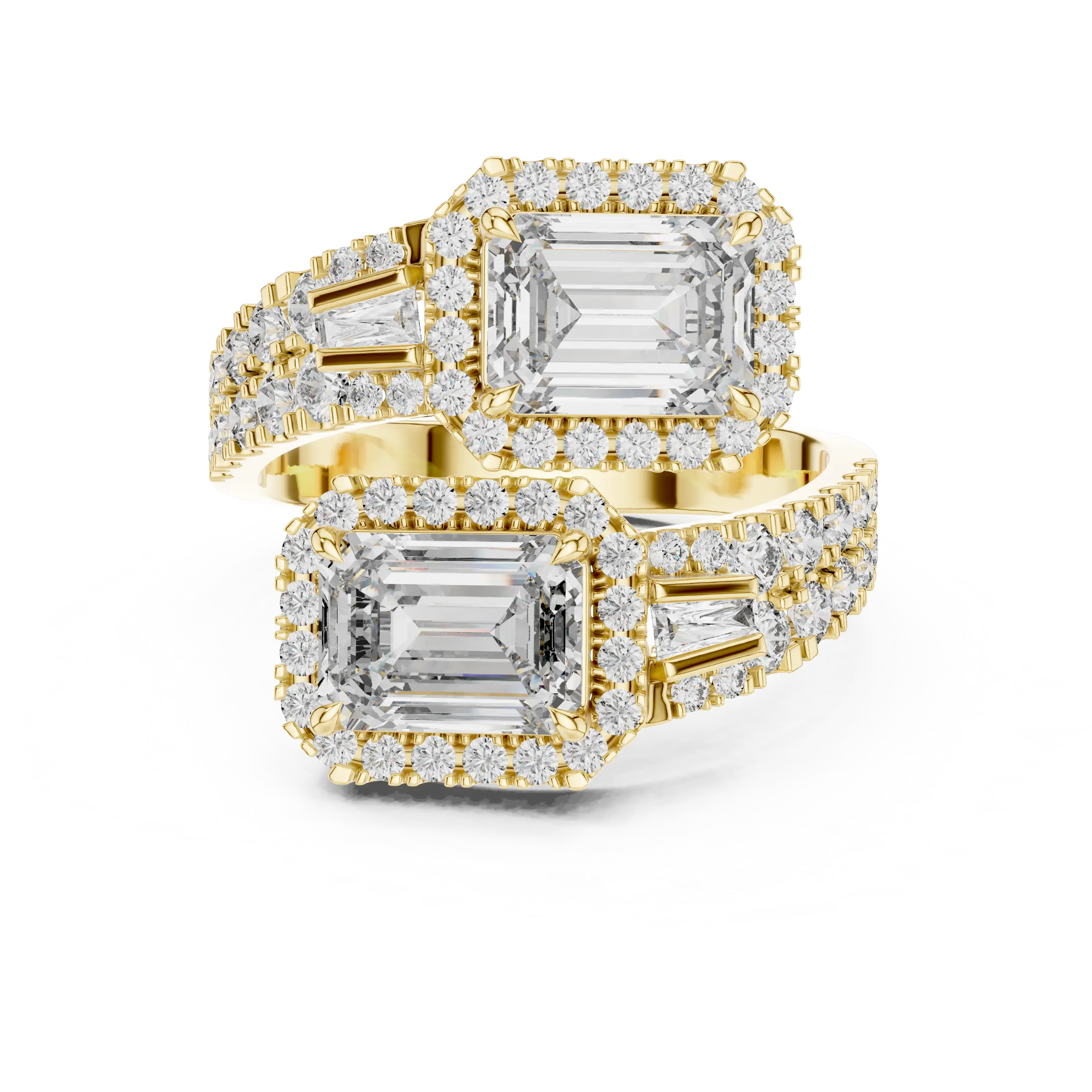 3.60 Carat Lab Grown Diamond Emerald Cut Toi Et Moi Bypass Ring