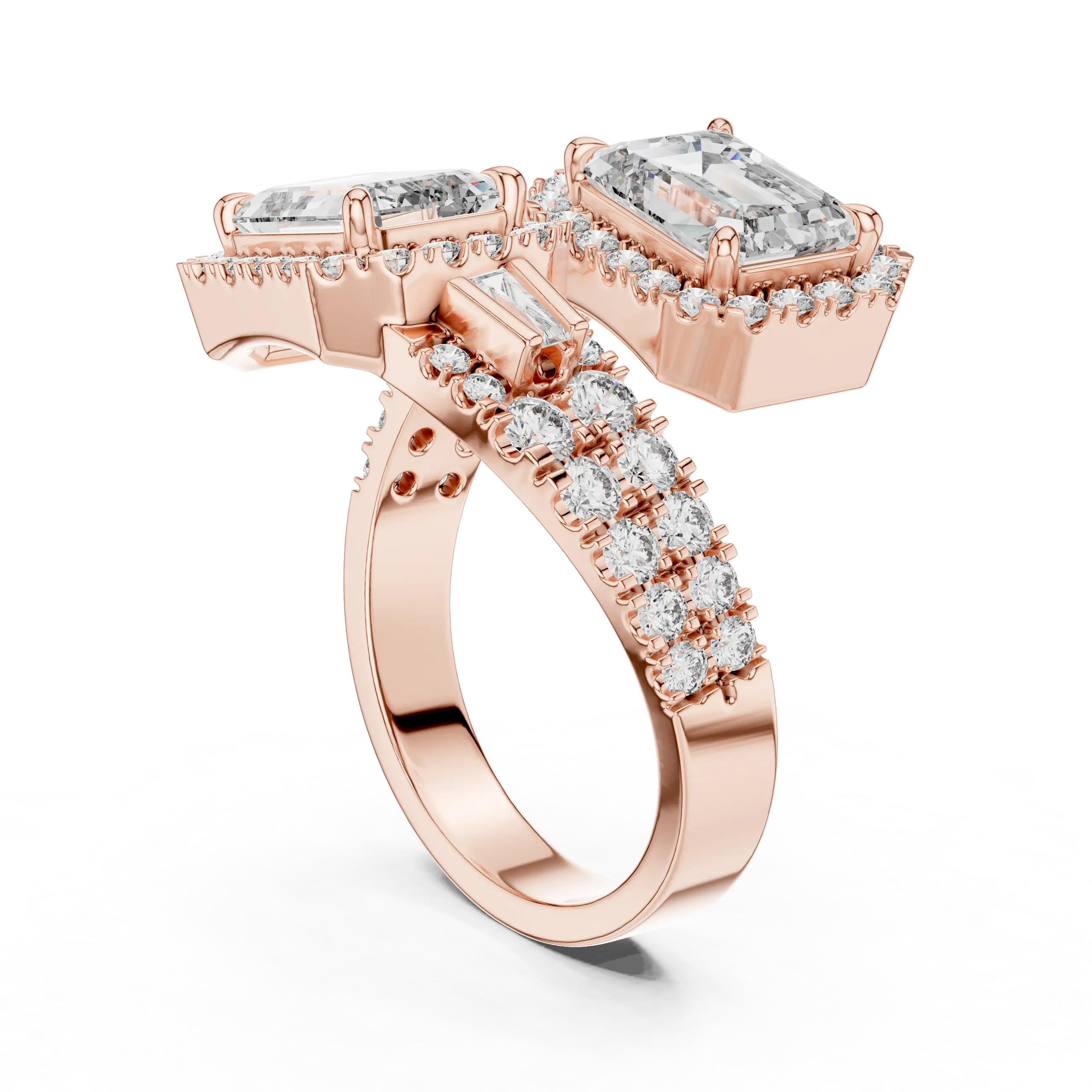 3.60 Carat Lab Grown Diamond Emerald Cut Toi Et Moi Bypass Ring
