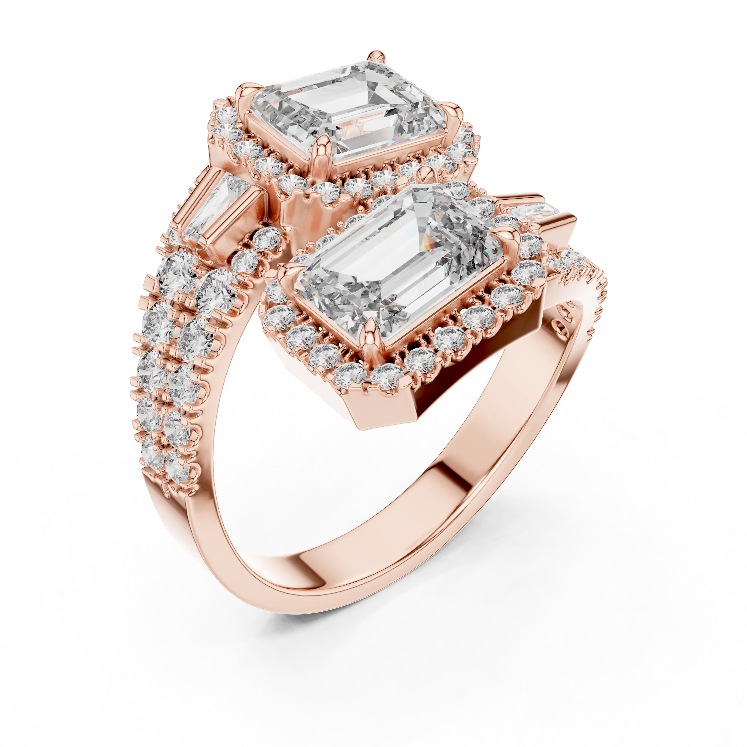 3.60 Carat Lab Grown Diamond Emerald Cut Toi Et Moi Bypass Ring