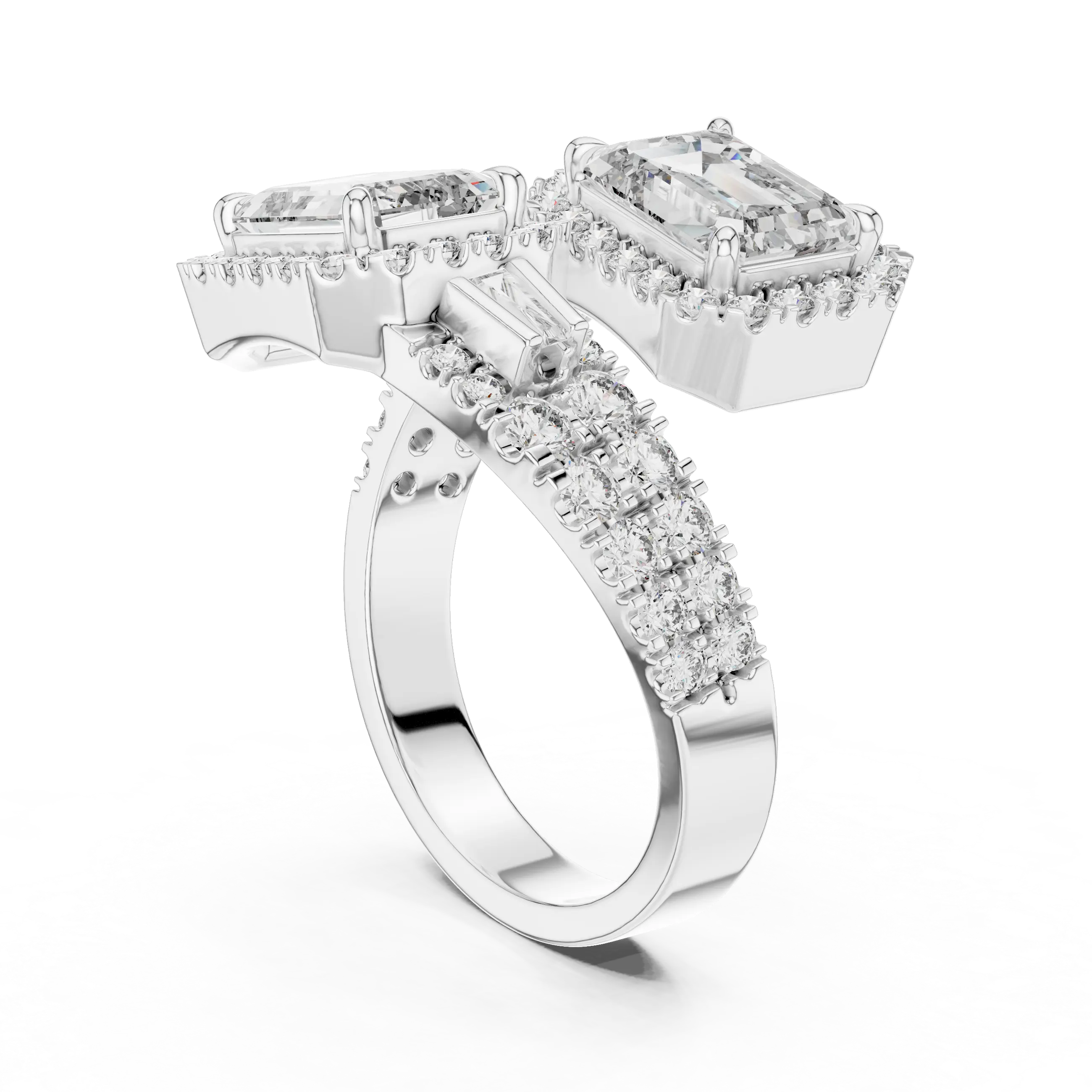 3.60 Carat Lab Grown Diamond Emerald Cut Toi Et Moi Bypass Ring