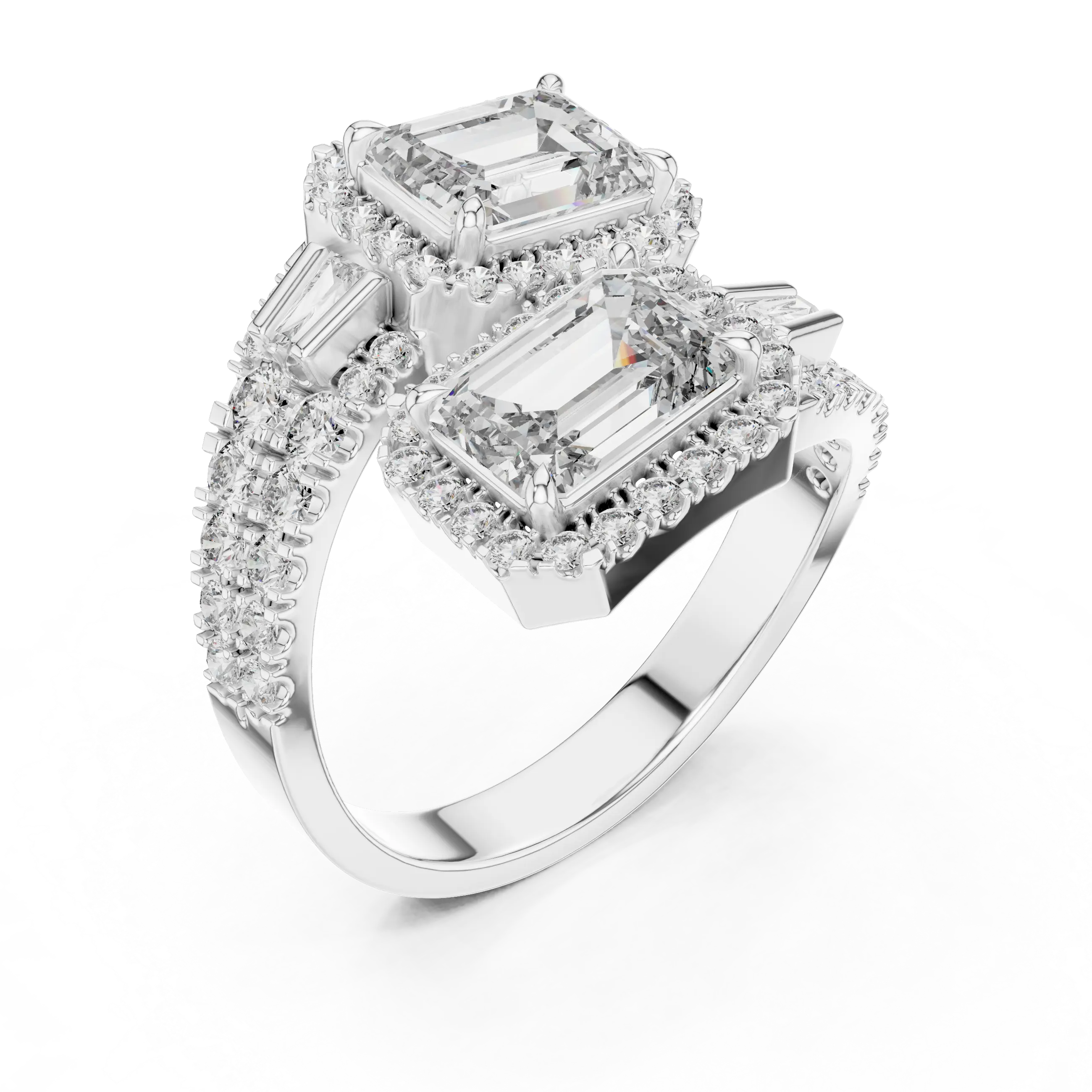 MJR020 - Emerald Cut Toi Et Moi Bypass Ring