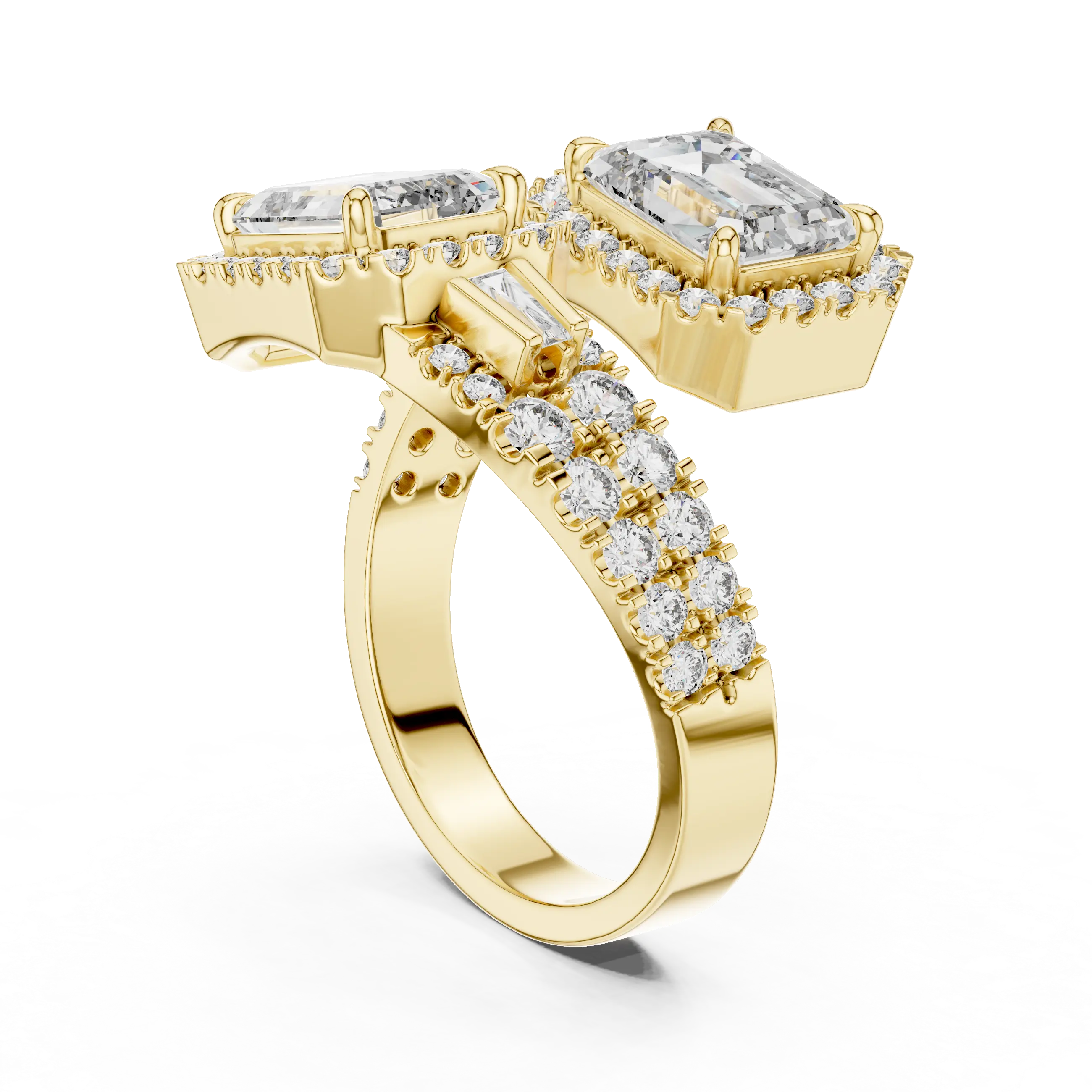 3.60 Carat Lab Grown Diamond Emerald Cut Toi Et Moi Bypass Ring