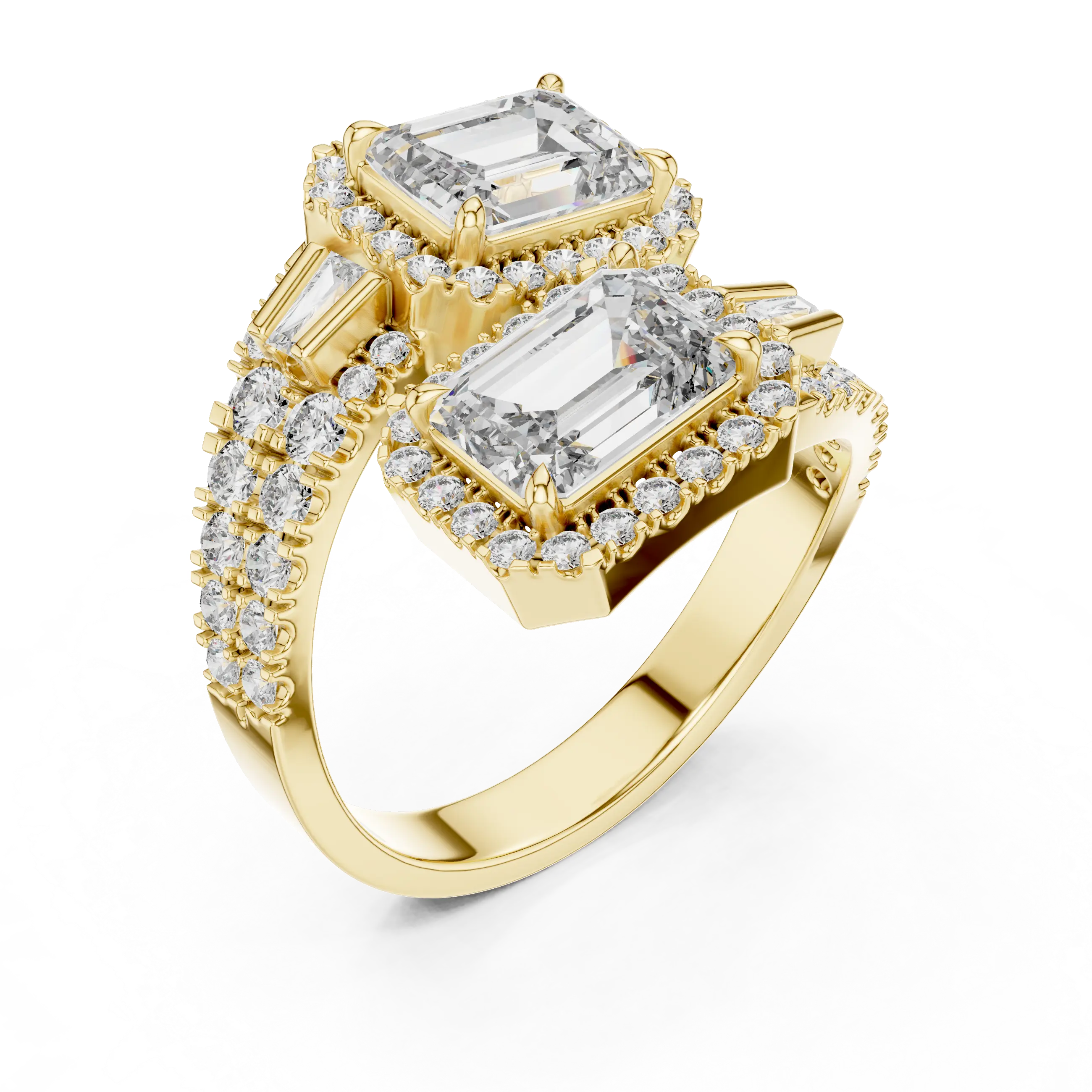 MJR020 - Emerald Cut Toi Et Moi Bypass Ring