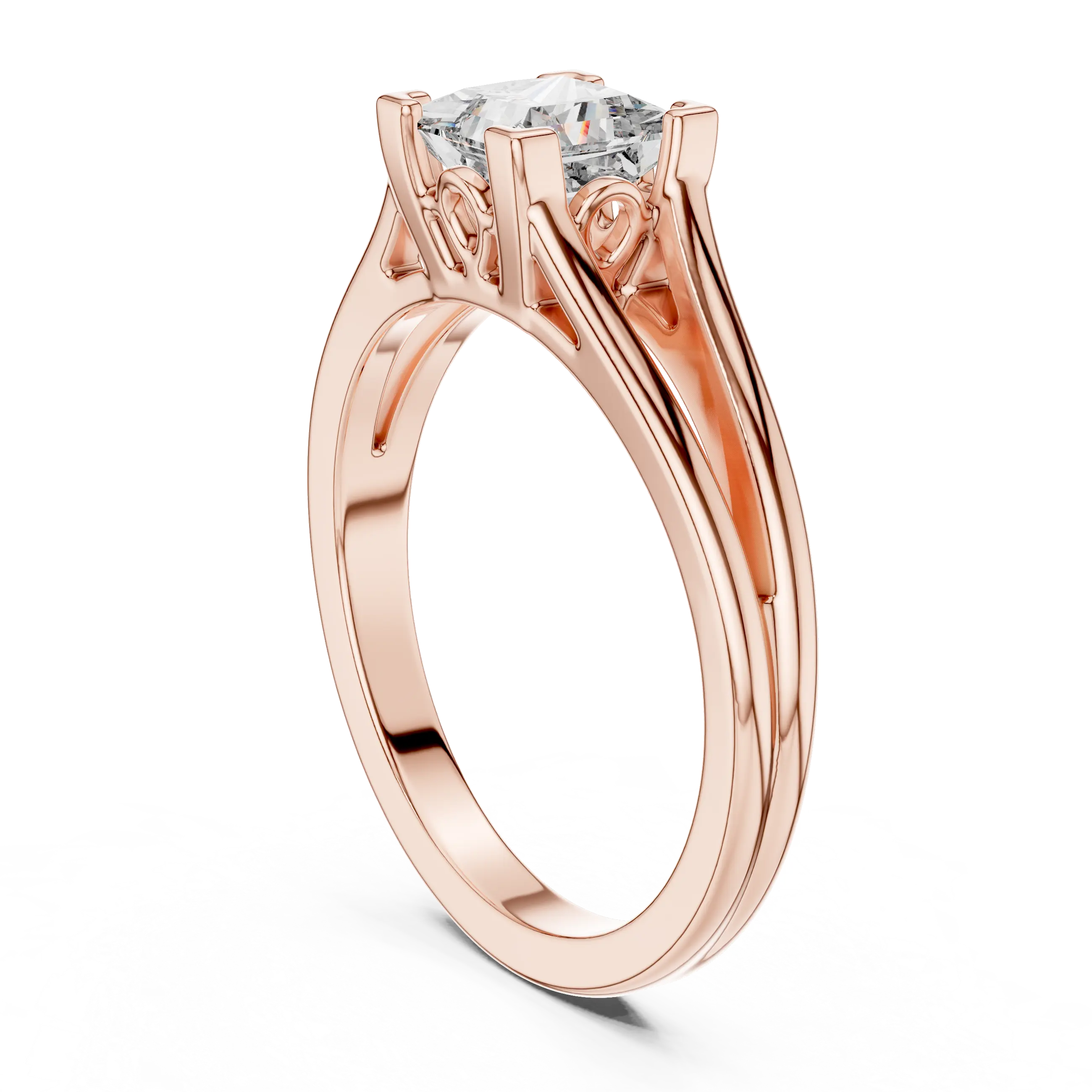 MJR025 - Princess Cut Split Shank Engagement Ring