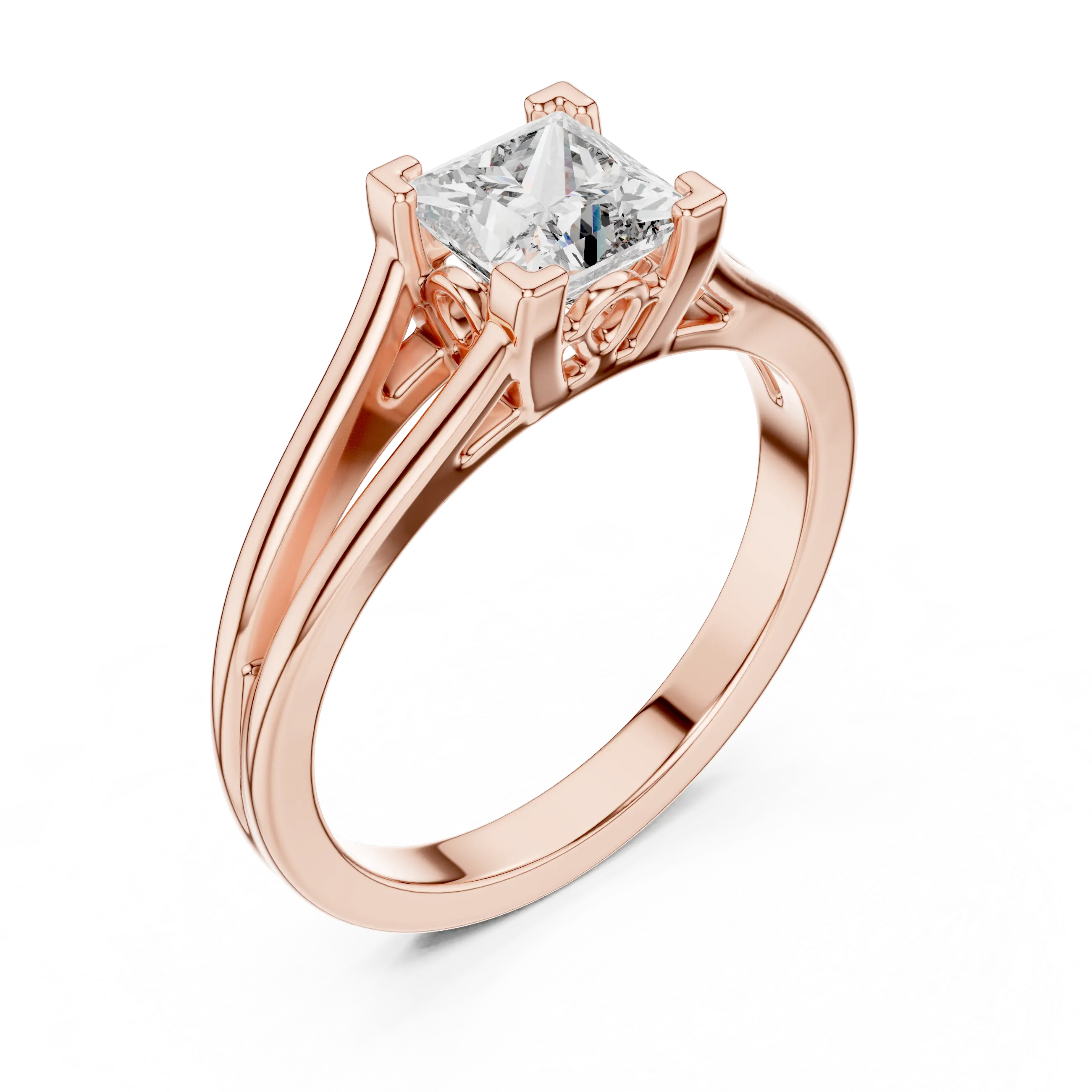 MJR025 - Princess Cut Split Shank Engagement Ring
