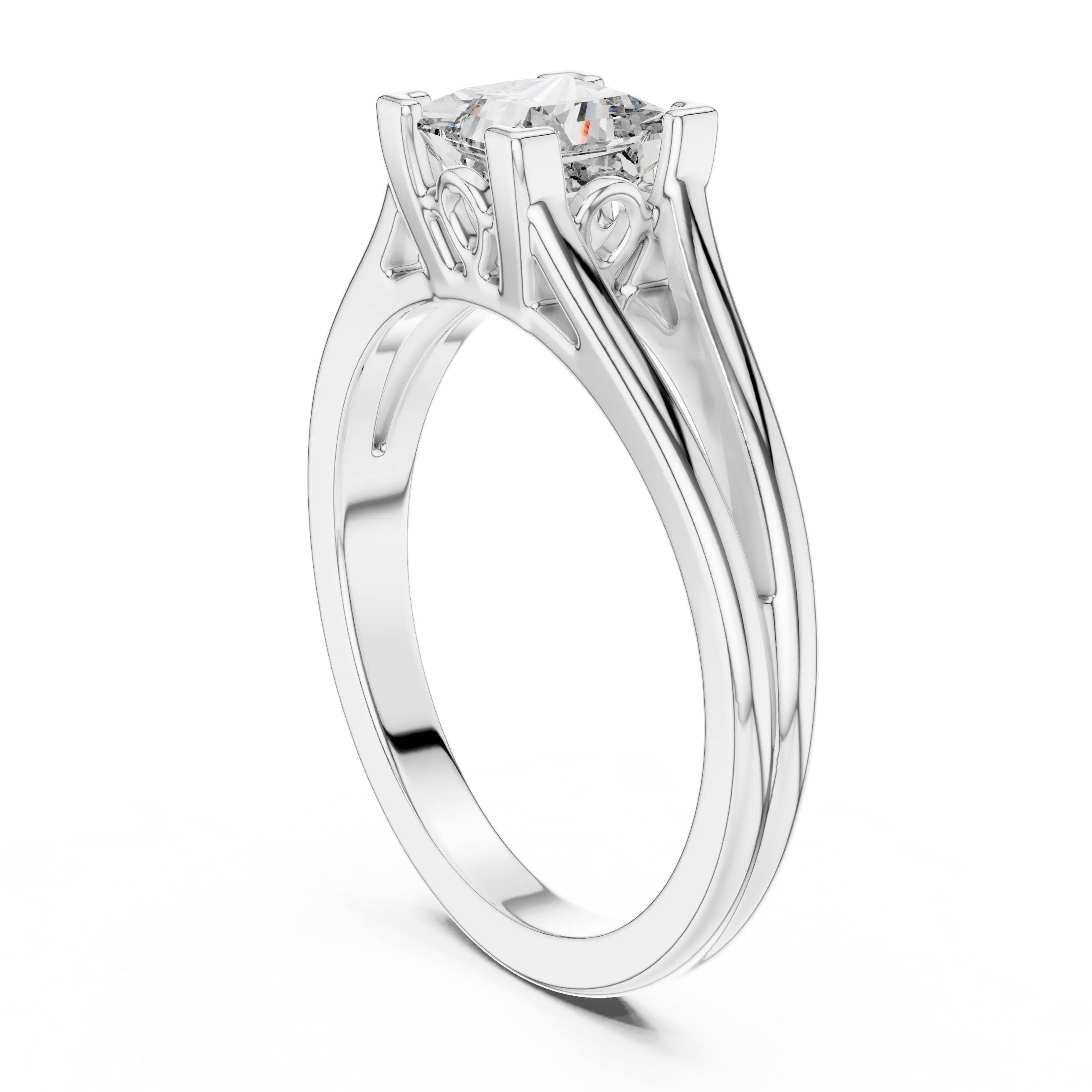 MJR025 - Princess Cut Split Shank Engagement Ring