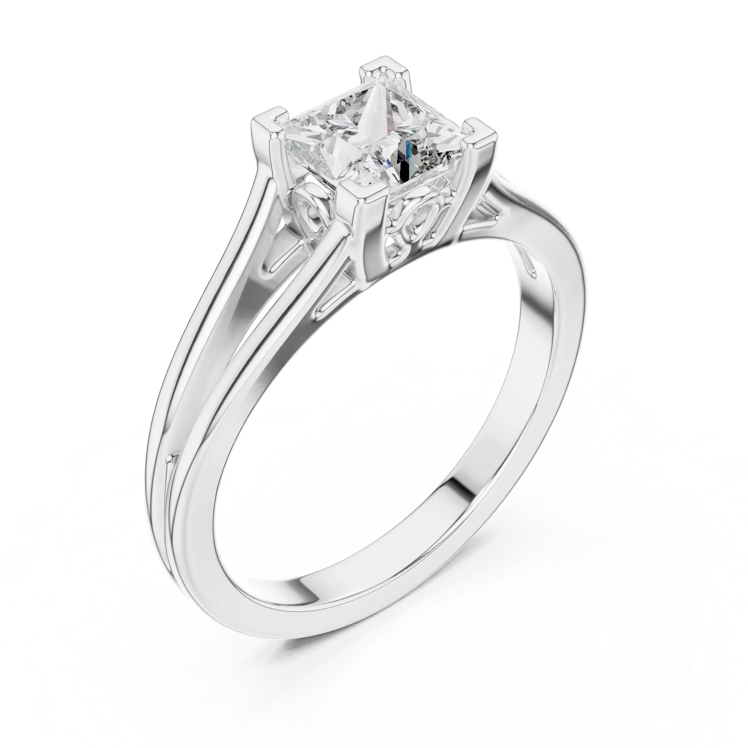 MJR025 - Princess Cut Split Shank Engagement Ring