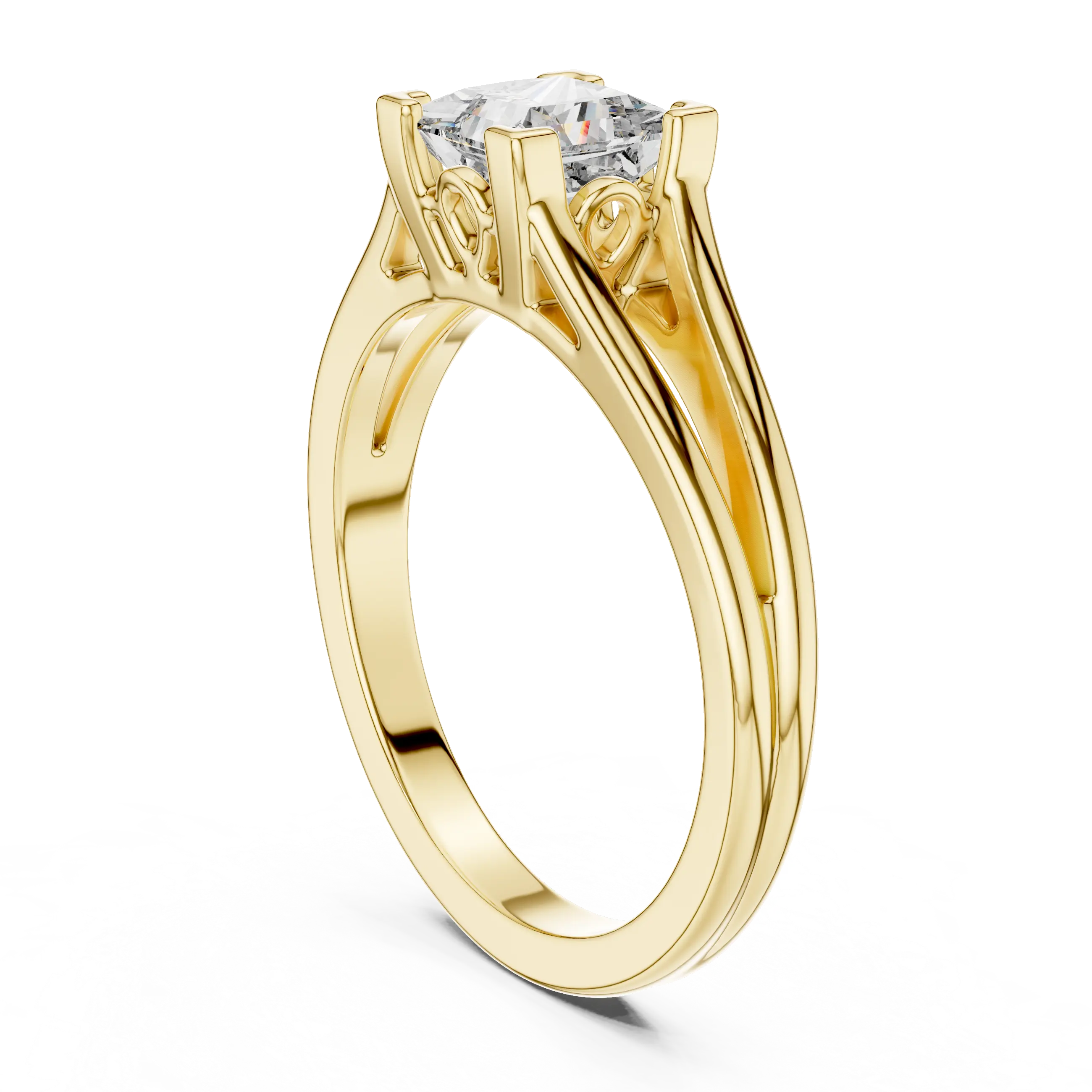 MJR025 - Princess Cut Split Shank Engagement Ring