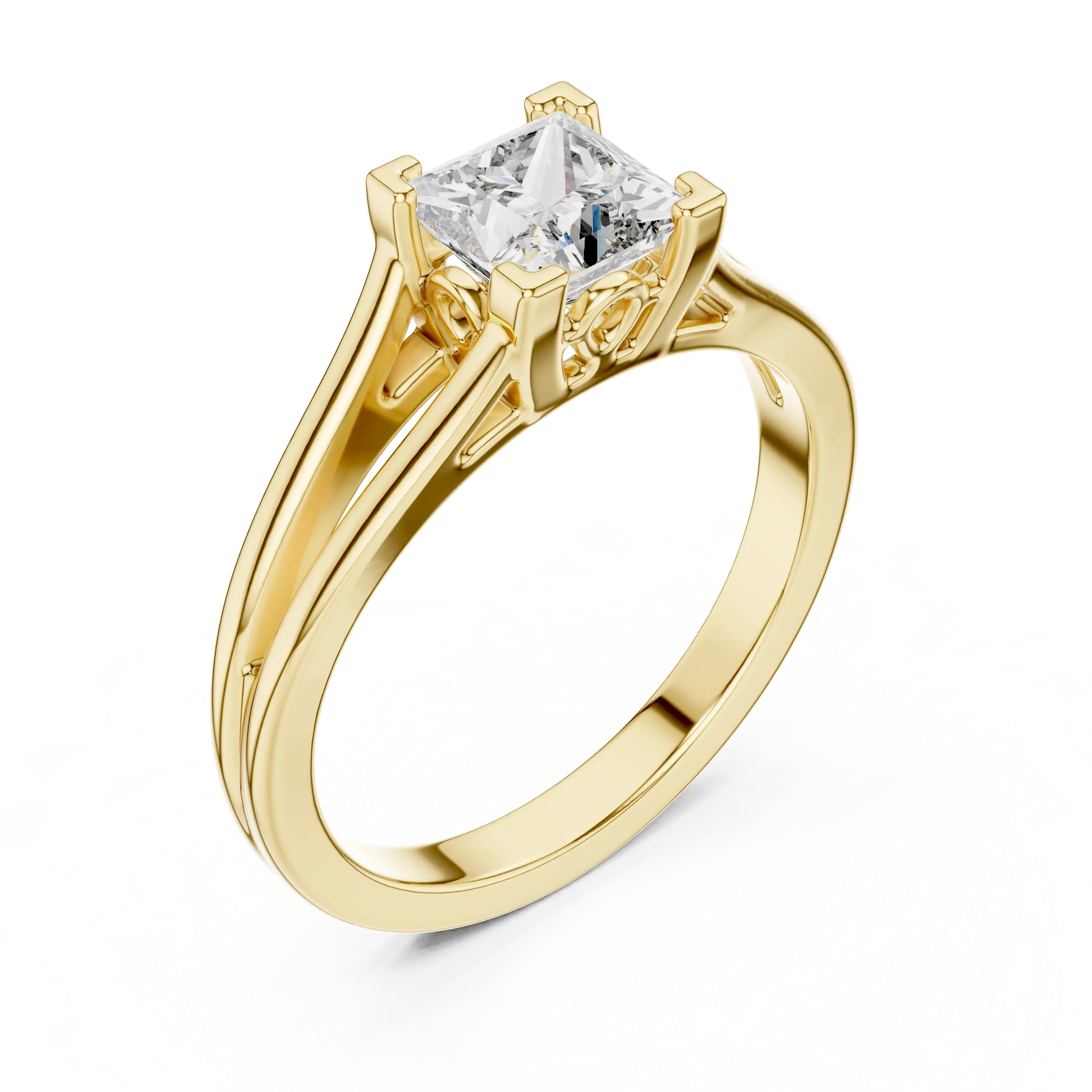 MJR025 - Princess Cut Split Shank Engagement Ring