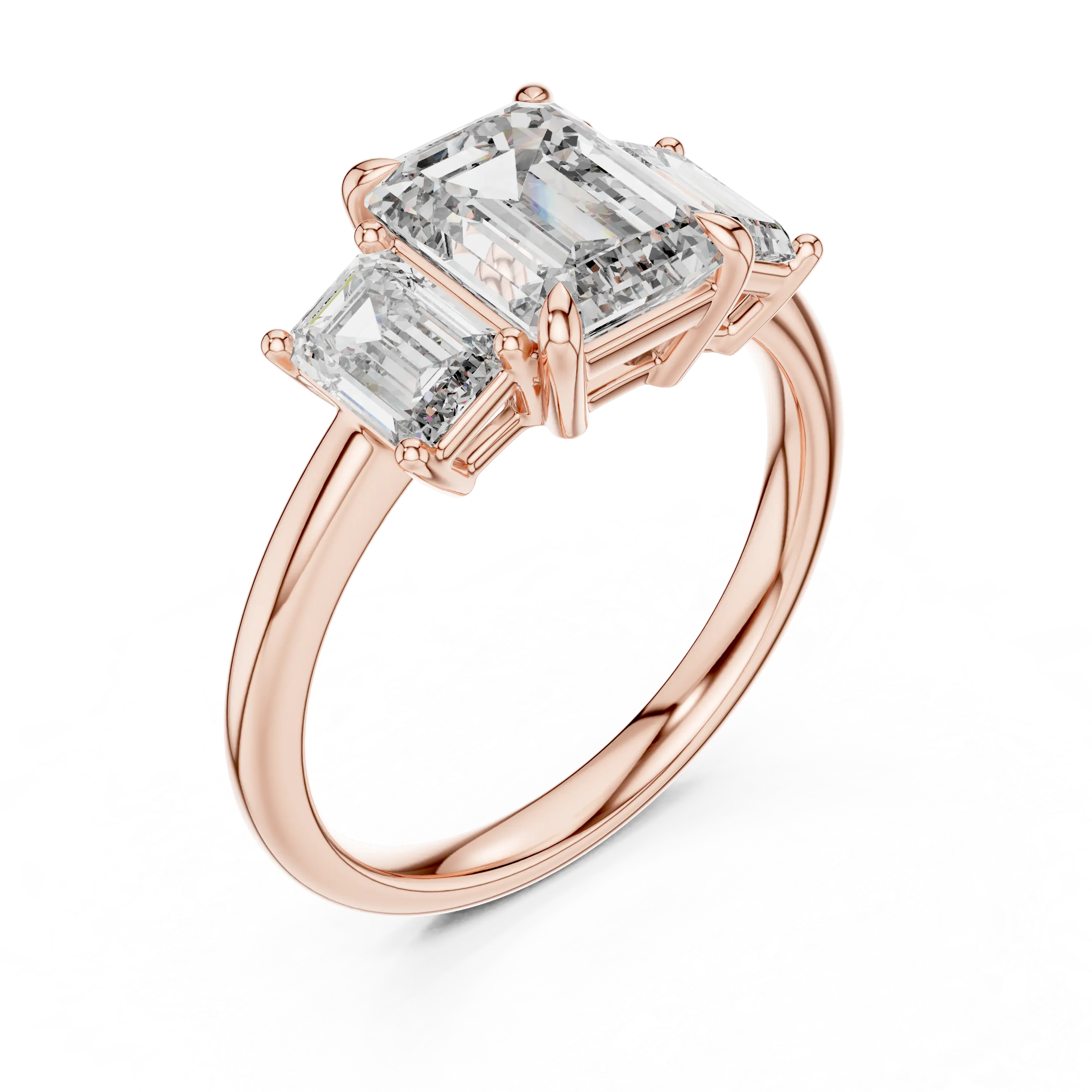 MJR032 - Emerald Cut Architectural Triptych Engagement Ring