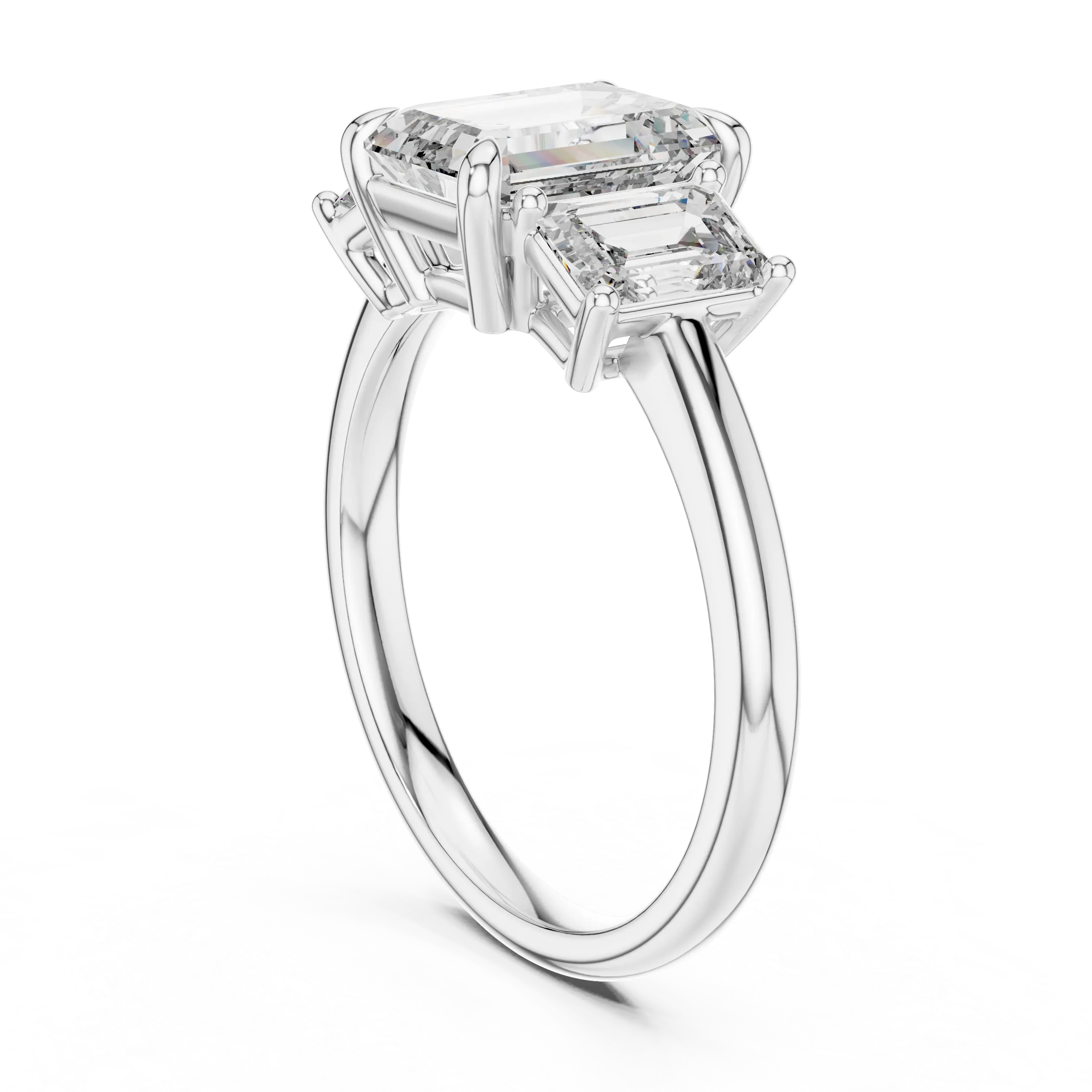MJR032 - Emerald Cut Architectural Triptych Engagement Ring