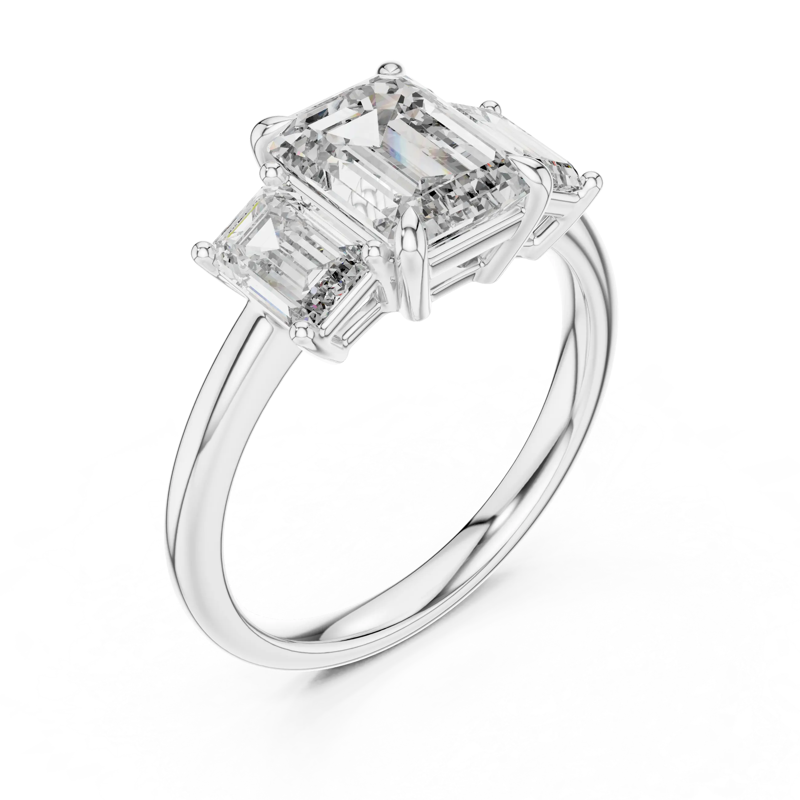 MJR032 - Emerald Cut Architectural Triptych Engagement Ring